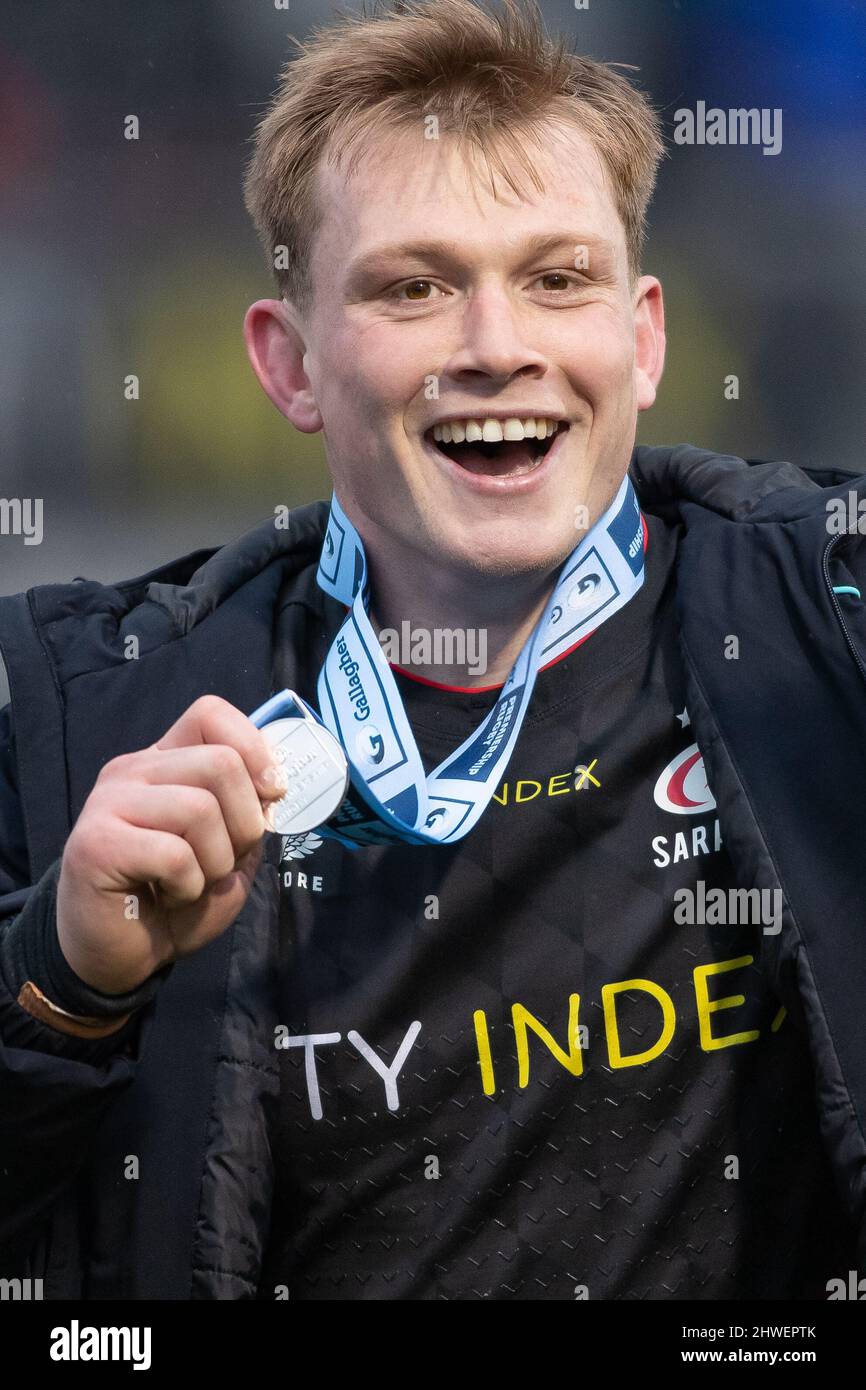 Barnet, United Kingdom. 05th Mar, 2022. Gallagher Premiership Rugby. Saracens V Leicester Tigers. StoneX Stadium. Barnet. Man of the match Nick Tompkins of Saracens Credit: Sport In Pictures/Alamy Live News Stock Photo