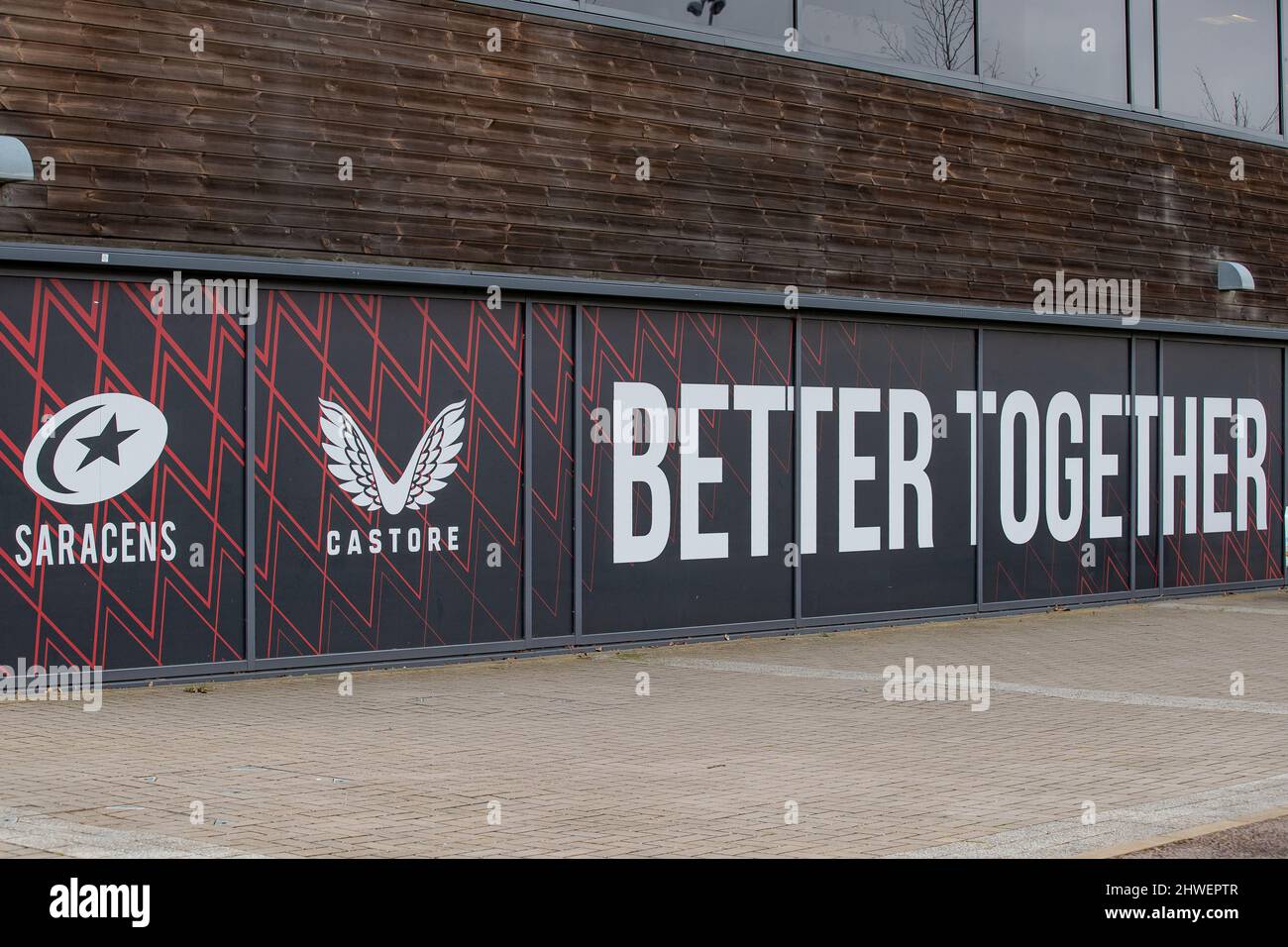 Barnet, United Kingdom. 05th Mar, 2022. Gallagher Premiership Rugby. Saracens V Leicester Tigers. StoneX Stadium. Barnet. “Better Together” signage at Saracens Credit: Sport In Pictures/Alamy Live News Stock Photo