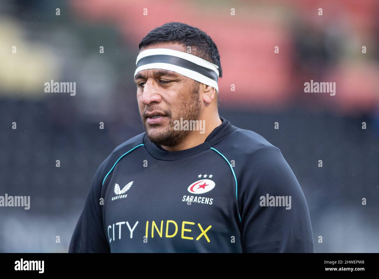 Barnet, United Kingdom. 05th Mar, 2022. Gallagher Premiership Rugby. Saracens V Leicester Tigers. StoneX Stadium. Barnet. Mako Vunipola of Saracens before kick off Credit: Sport In Pictures/Alamy Live News Stock Photo