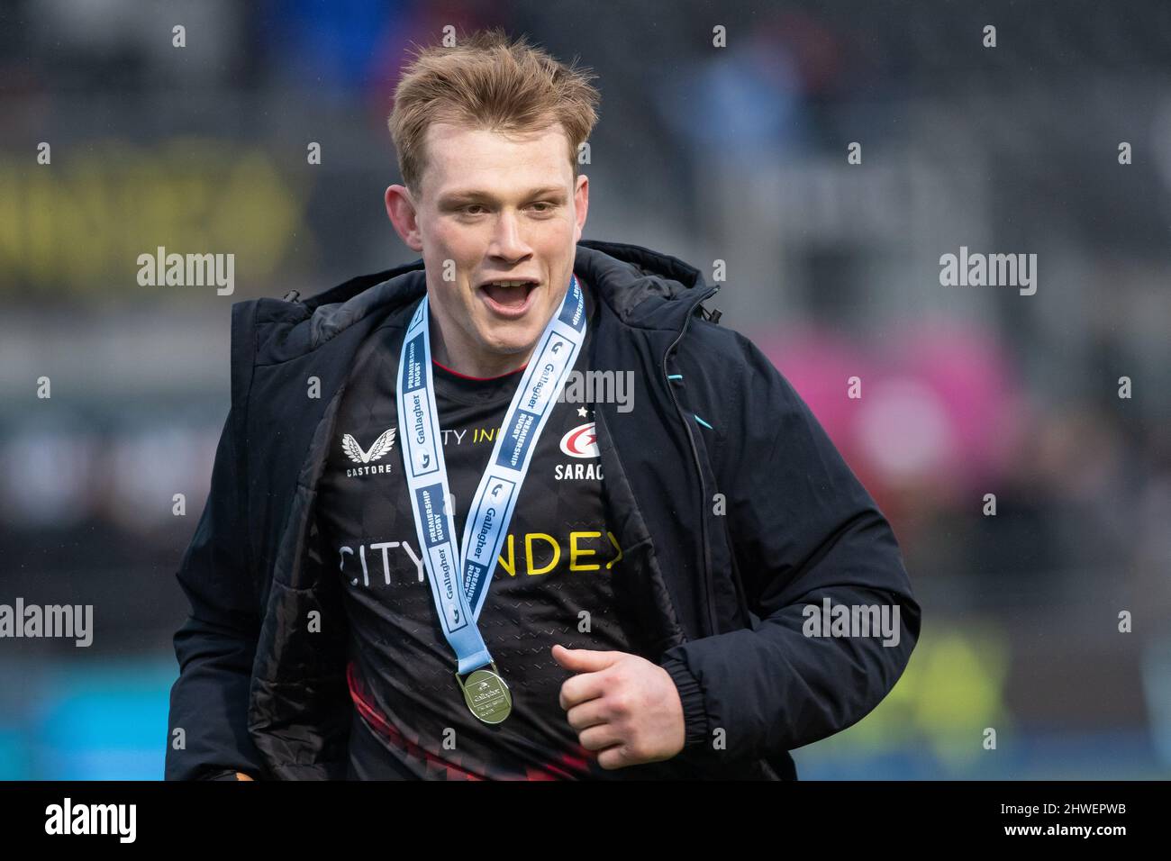 Barnet, United Kingdom. 05th Mar, 2022. Gallagher Premiership Rugby. Saracens V Leicester Tigers. StoneX Stadium. Barnet. Man of the match Nick Tompkins of Saracens Credit: Sport In Pictures/Alamy Live News Stock Photo