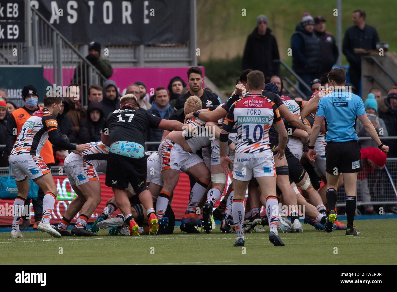 Barnet, United Kingdom. 05th Mar, 2022. Gallagher Premiership Rugby. Saracens V Leicester Tigers. StoneX Stadium. Barnet. Richard Barrington of Saracens shows off his buggy smuggler underwear Credit: Sport In Pictures/Alamy Live News Stock Photo
