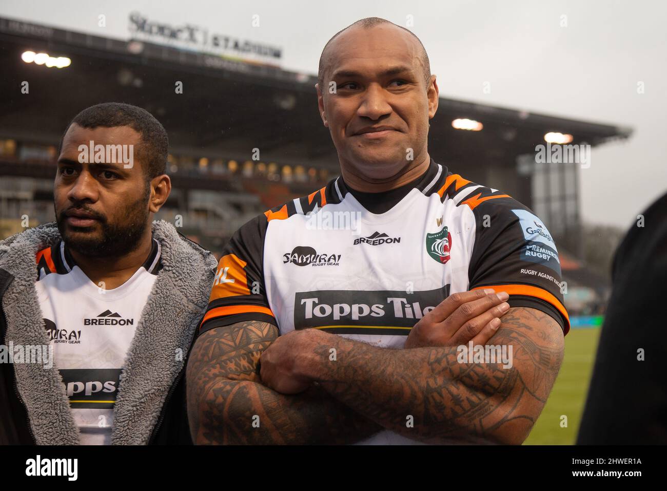 Barnet, United Kingdom. 05th Mar, 2022. Gallagher Premiership Rugby. Saracens V Leicester Tigers. StoneX Stadium. Barnet. Nemani Nadolo of Leicester Tigers poses for a photo at Full Time Credit: Sport In Pictures/Alamy Live News Stock Photo
