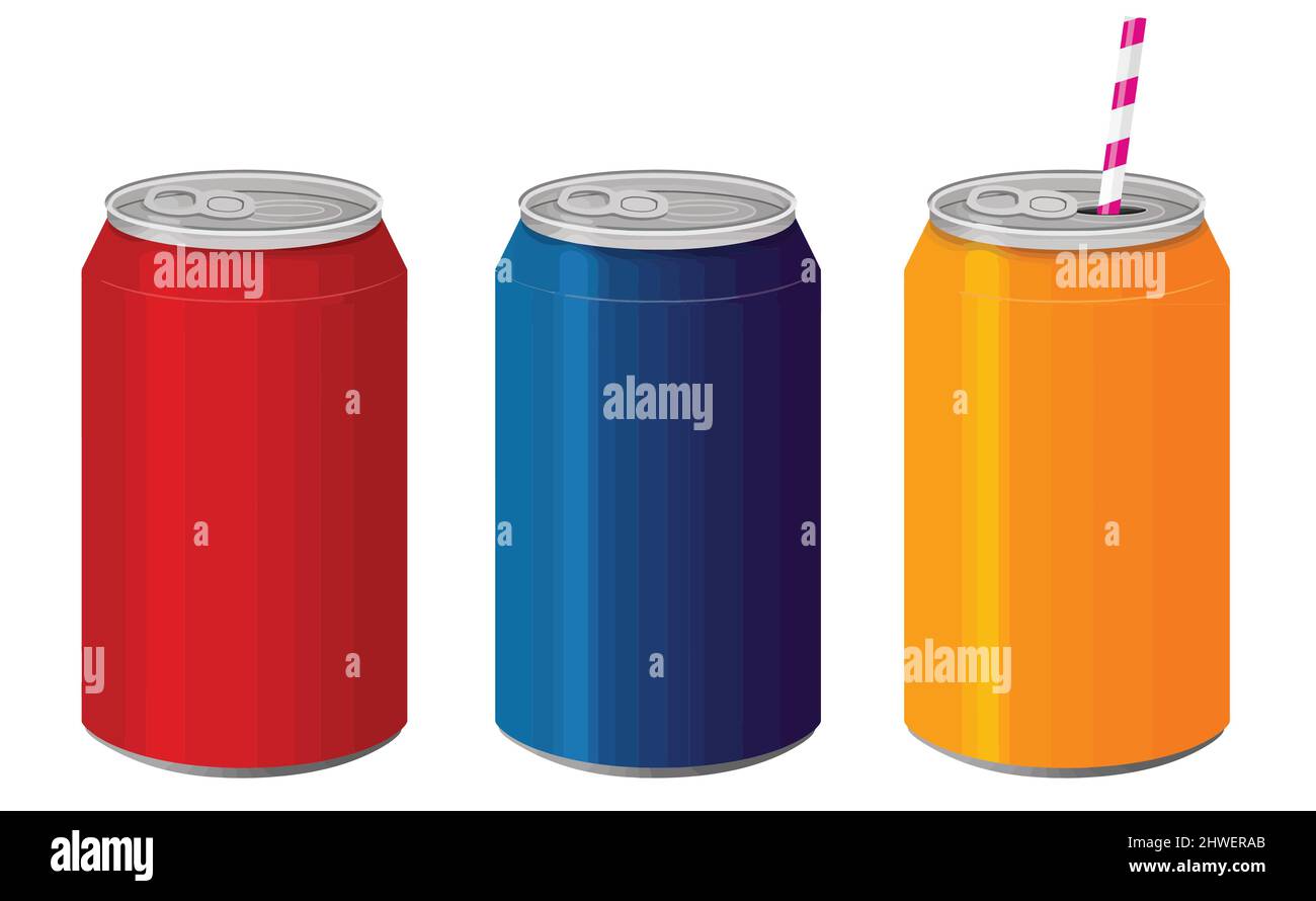 A set of colored aluminum cans isolated on white background, vector illustration Stock Vector
