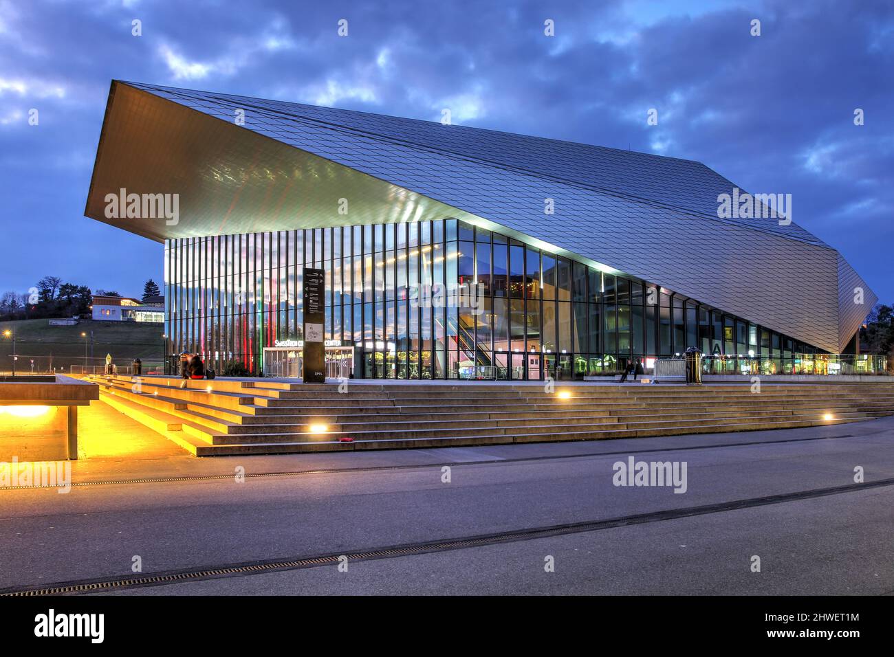 Lausanne, Switzerland - January 7, 2021 - Innaugurated in 2014, the SwissTech Convention Center of the Swiss Federal Institute of Technology Lausanne Stock Photo