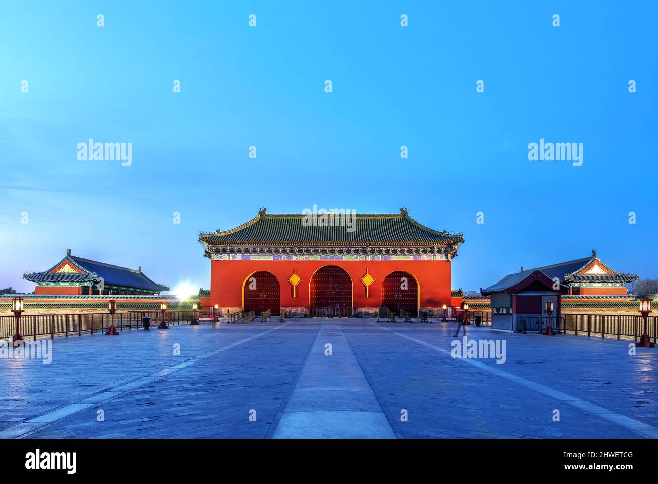 Night composition of the entrance Gate to The Temple of Heaven in Beijing, China. The temple dates from 1420, Ming Dinasty. Stock Photo