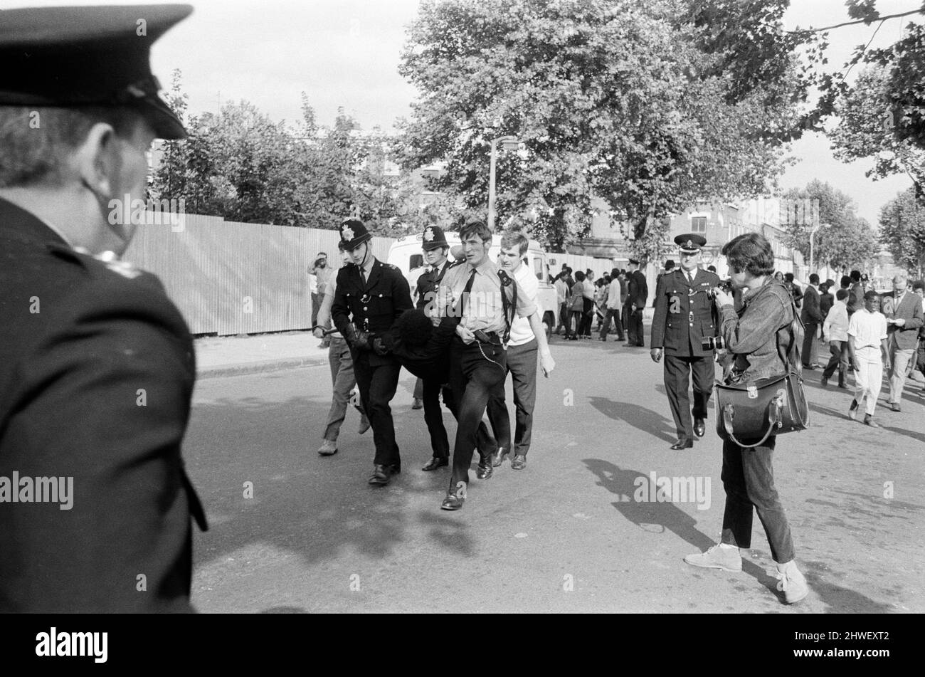 Black Power demonstration in the Paddington and Notting Hill area of London, Sunday 9th August 1970, the demonstration took place in response to repeated police raids on The Mangrove Restaurant, which was an important meeting place for the black community in the Notting Hill area of London. Stock Photo