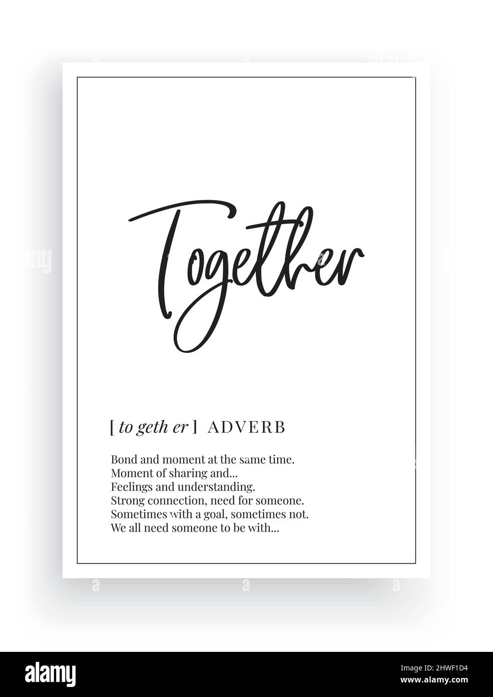 Together definition, vector. Minimalist poster design. Wall decals