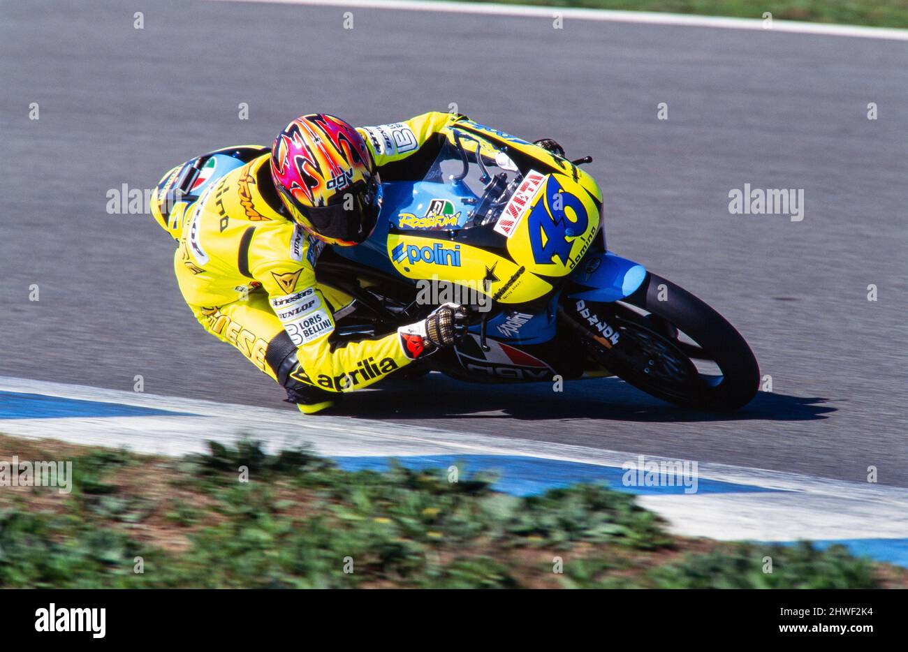 World Champion Valentino Rossi (ITA), 1997 World Motorcycle Championship, #46 Aprilia 125 cc. Stock Photo