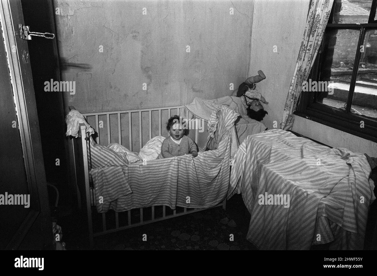 Slum housing in Salford, Greater Manchester. 30th January 1970. Stock Photo