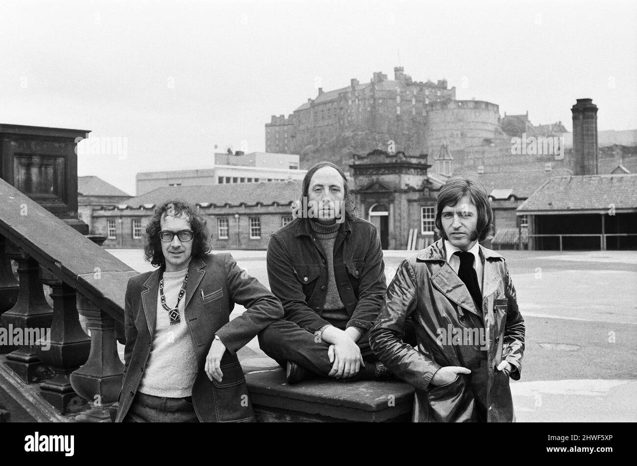 Liverpool pop group The Scaffold pictured in Edinburgh. From top: John Gorman, Roger McGough and Mike McGear (McCartney). 27th August 1969. Stock Photo