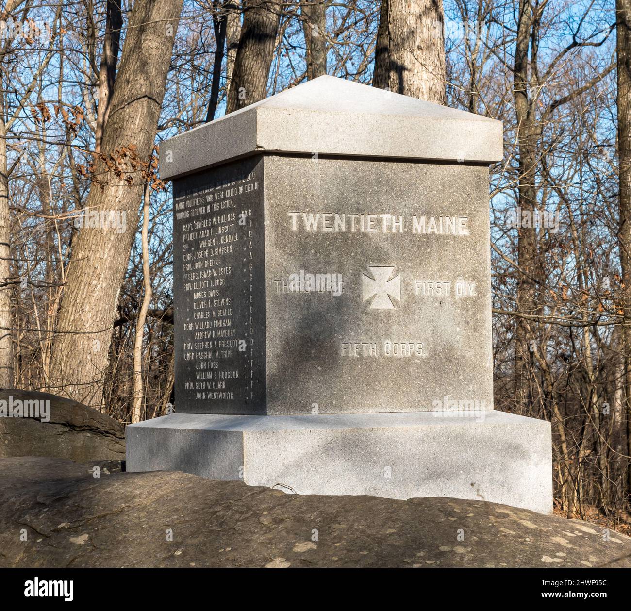 The 20th Maine Volunteer Infantry monument on Little Round Top at