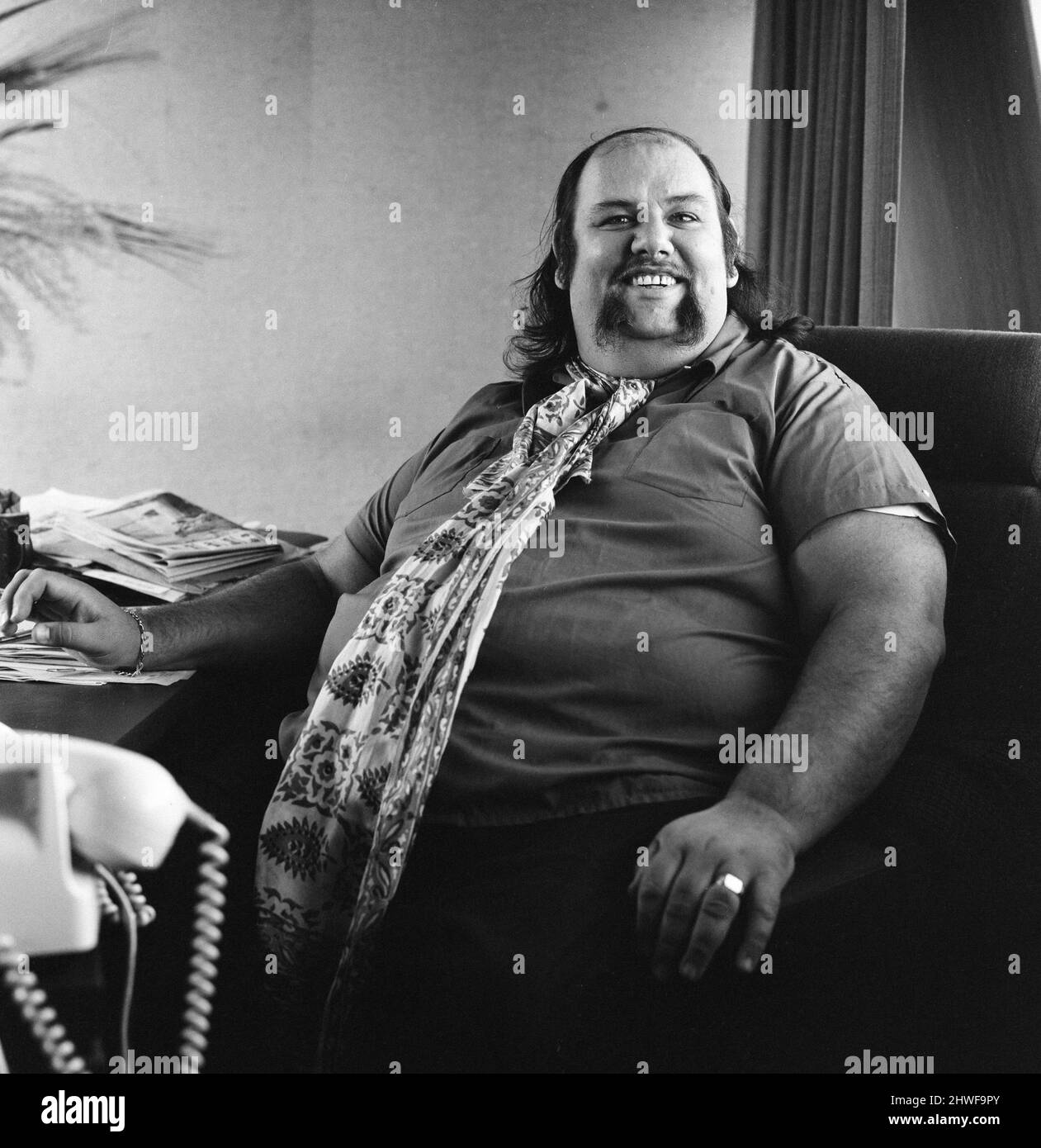 Peter Grant, Manager of Led Zeppelin, pictured in his office, Friday 9th  October 1970 Stock Photo - Alamy