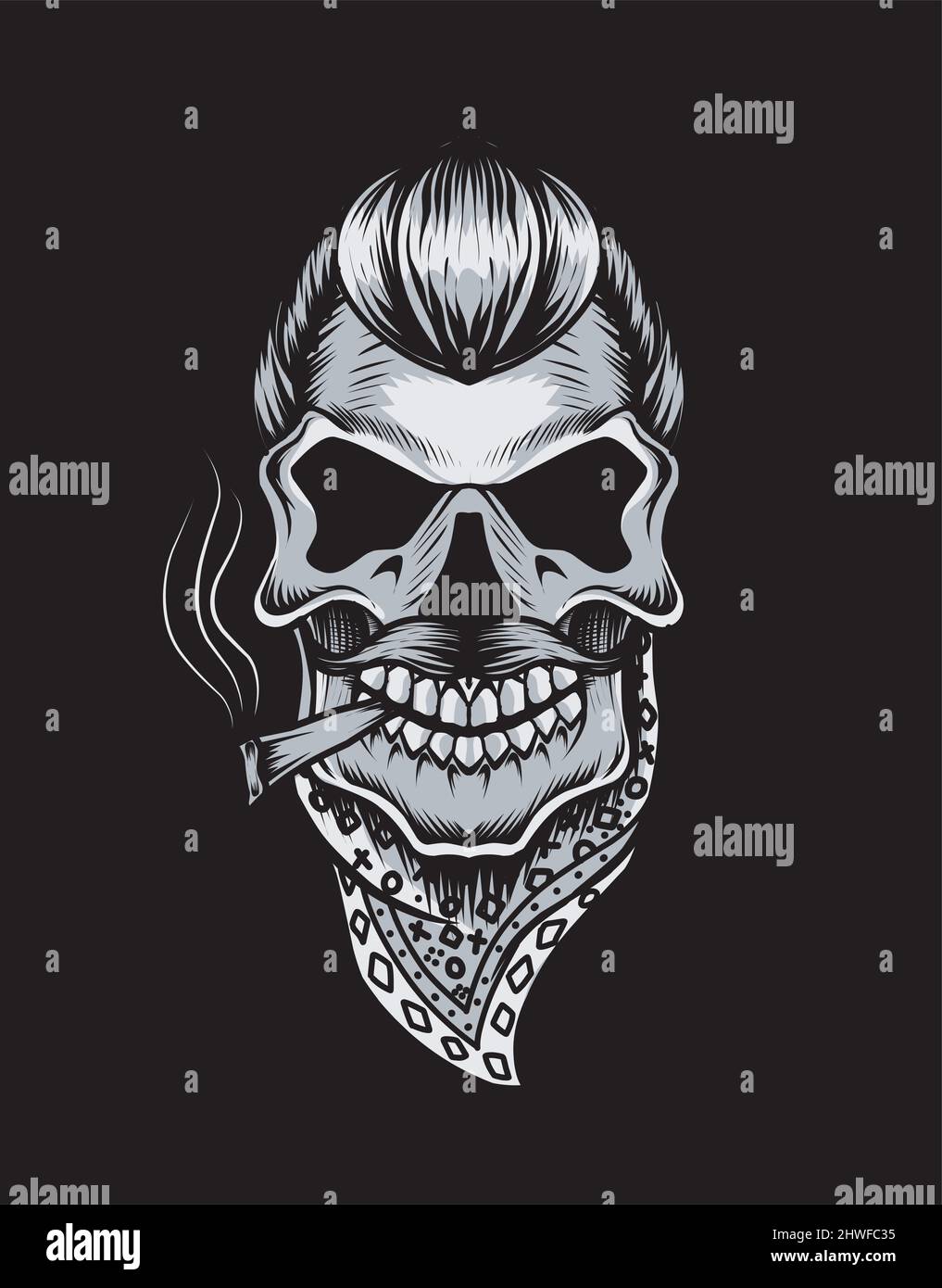 illustration vector gangster skull head on black background Stock Vector