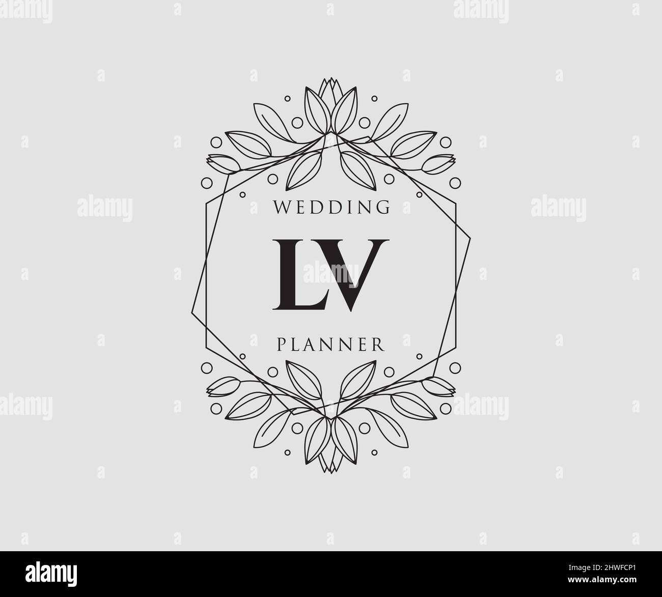LV Initial Letter Luxury calligraphic feminine floral hand drawn