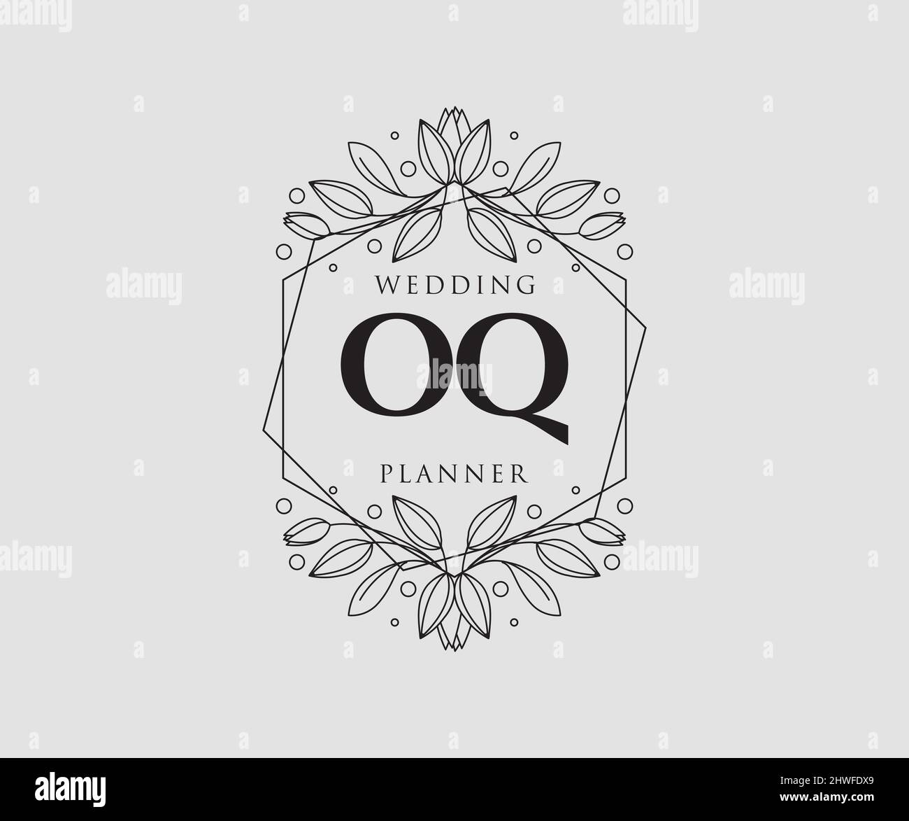 OQ Initials letter Wedding monogram logos collection, hand drawn modern minimalistic and floral templates for Invitation cards, Save the Date, elegant Stock Vector