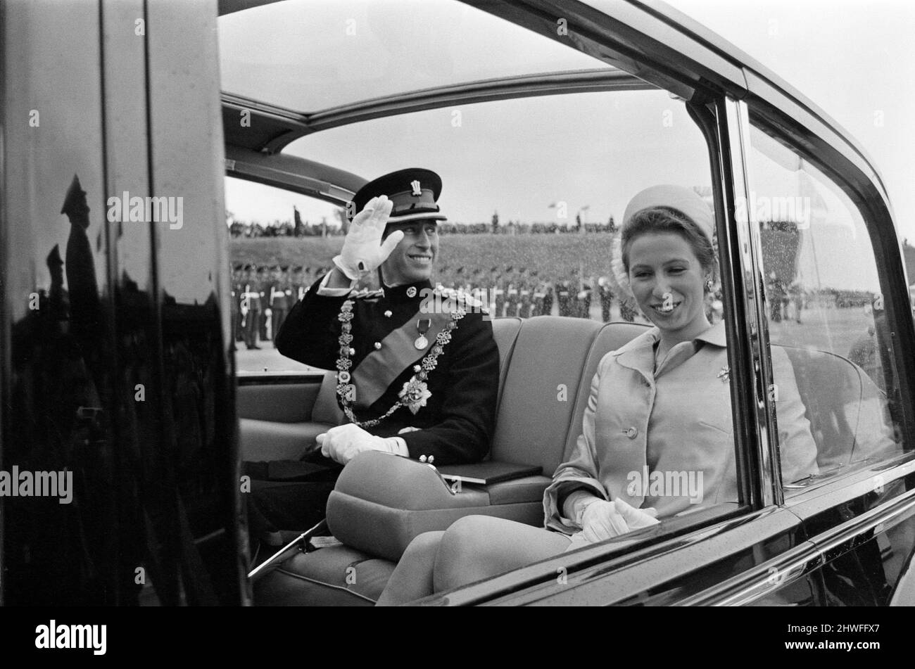 The Investiture of Prince Charles at Caernarfon Castle. Pictured on their way to the investiture