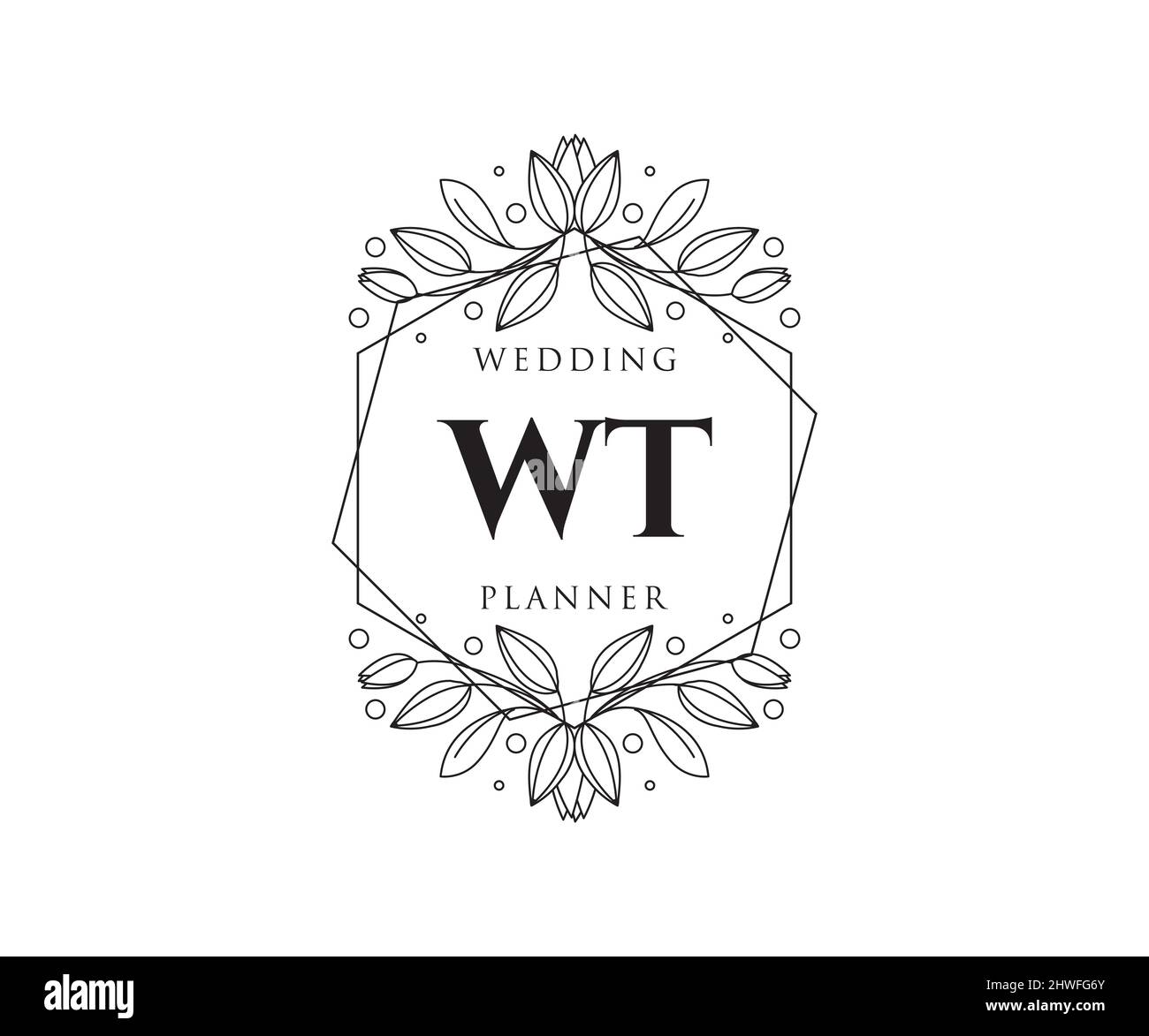 WT Initials letter Wedding monogram logos collection, hand drawn modern ...