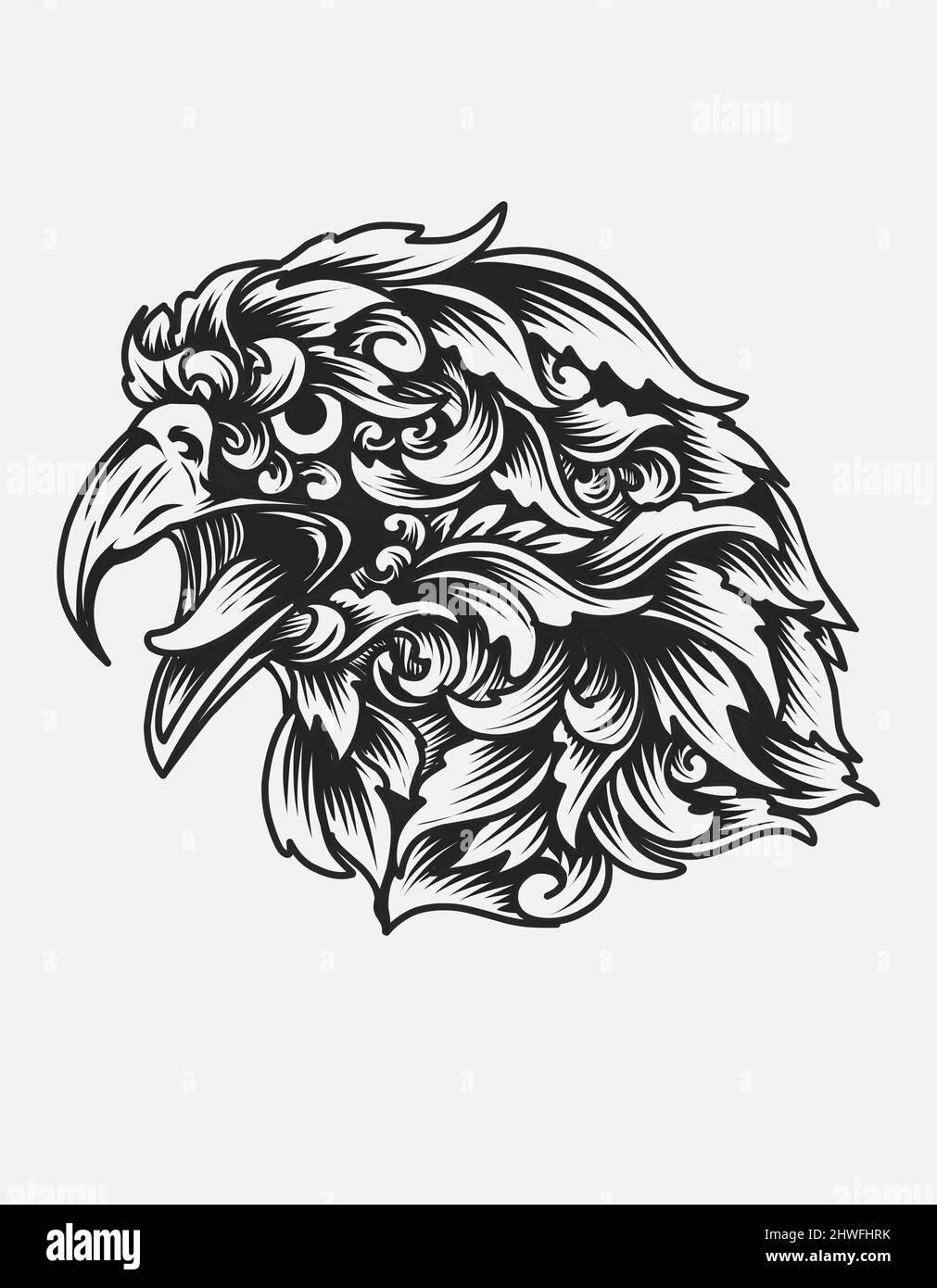 illustration vector eagle head with vintage engraving ornament style ...