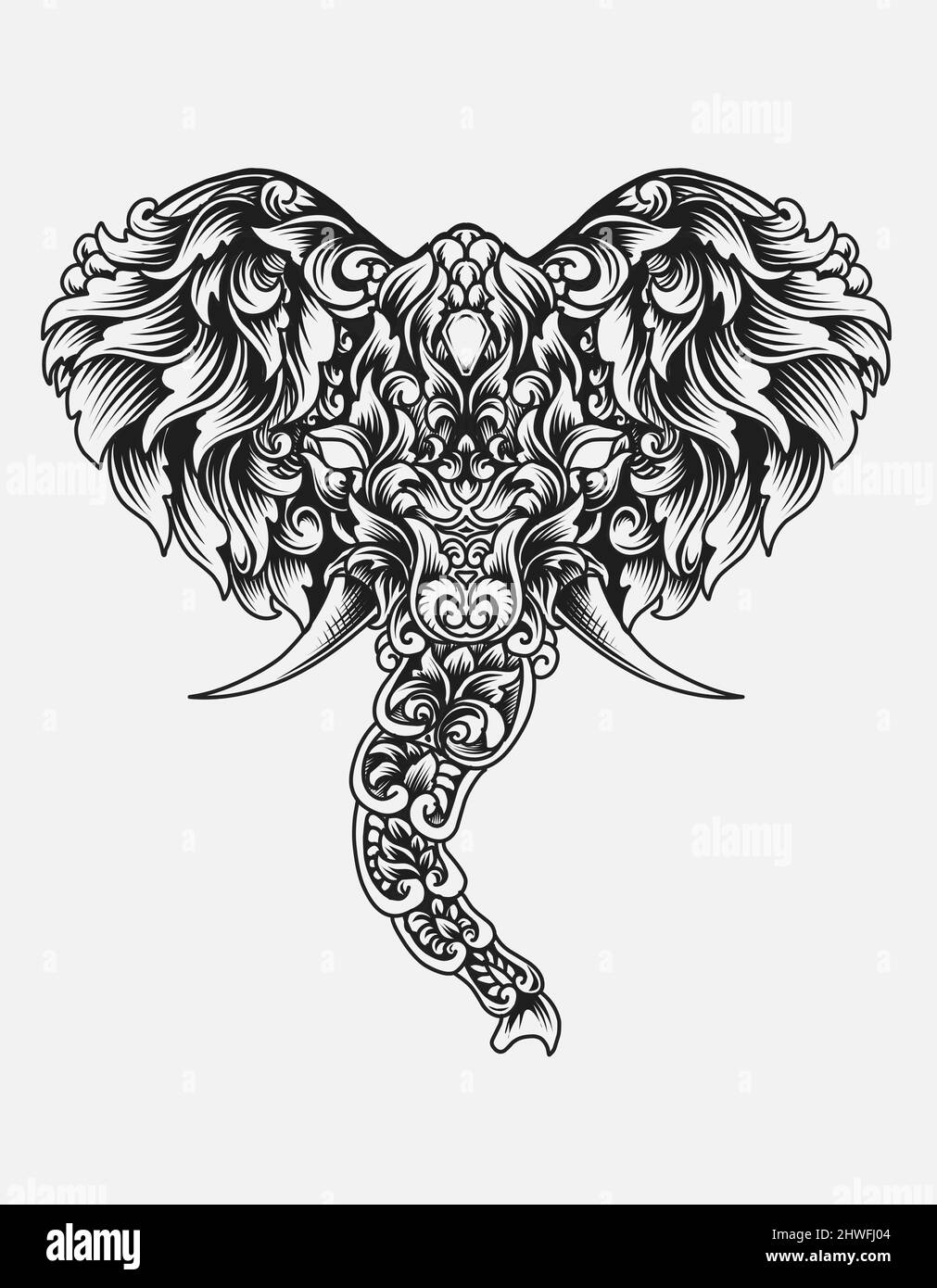 illustration vector elephant head with ornament style Stock Vector