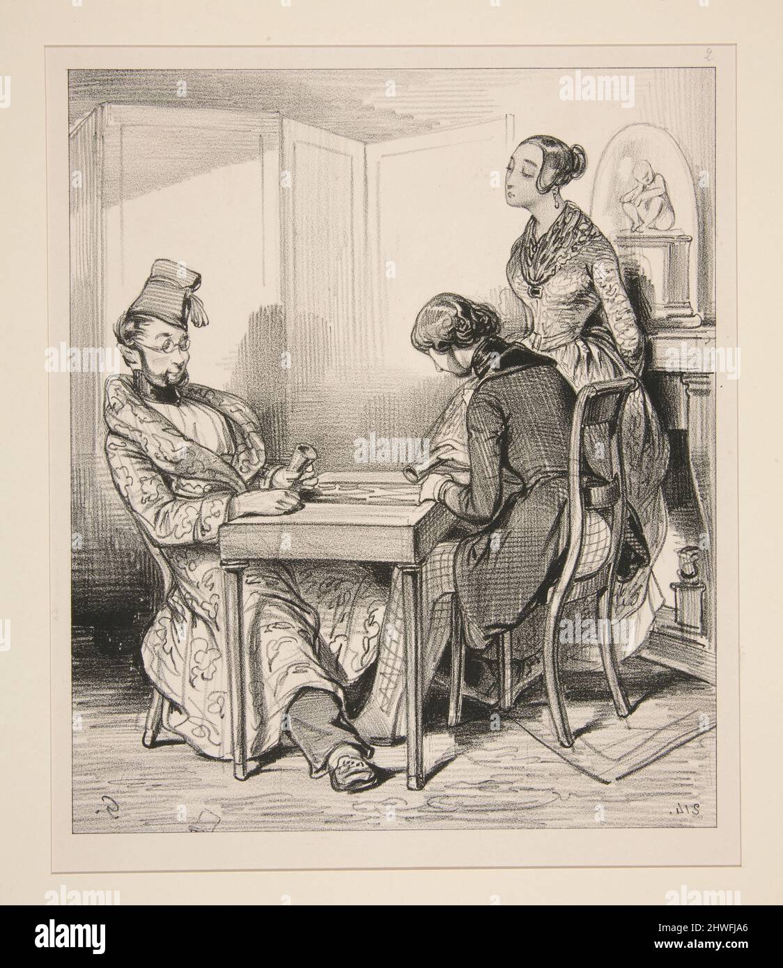 Faire toute la soiree la pertie d’un mari stupide, qui gagne votre argent….  Artist: Paul Gavarni, French, 1804–1866 Stock Photo