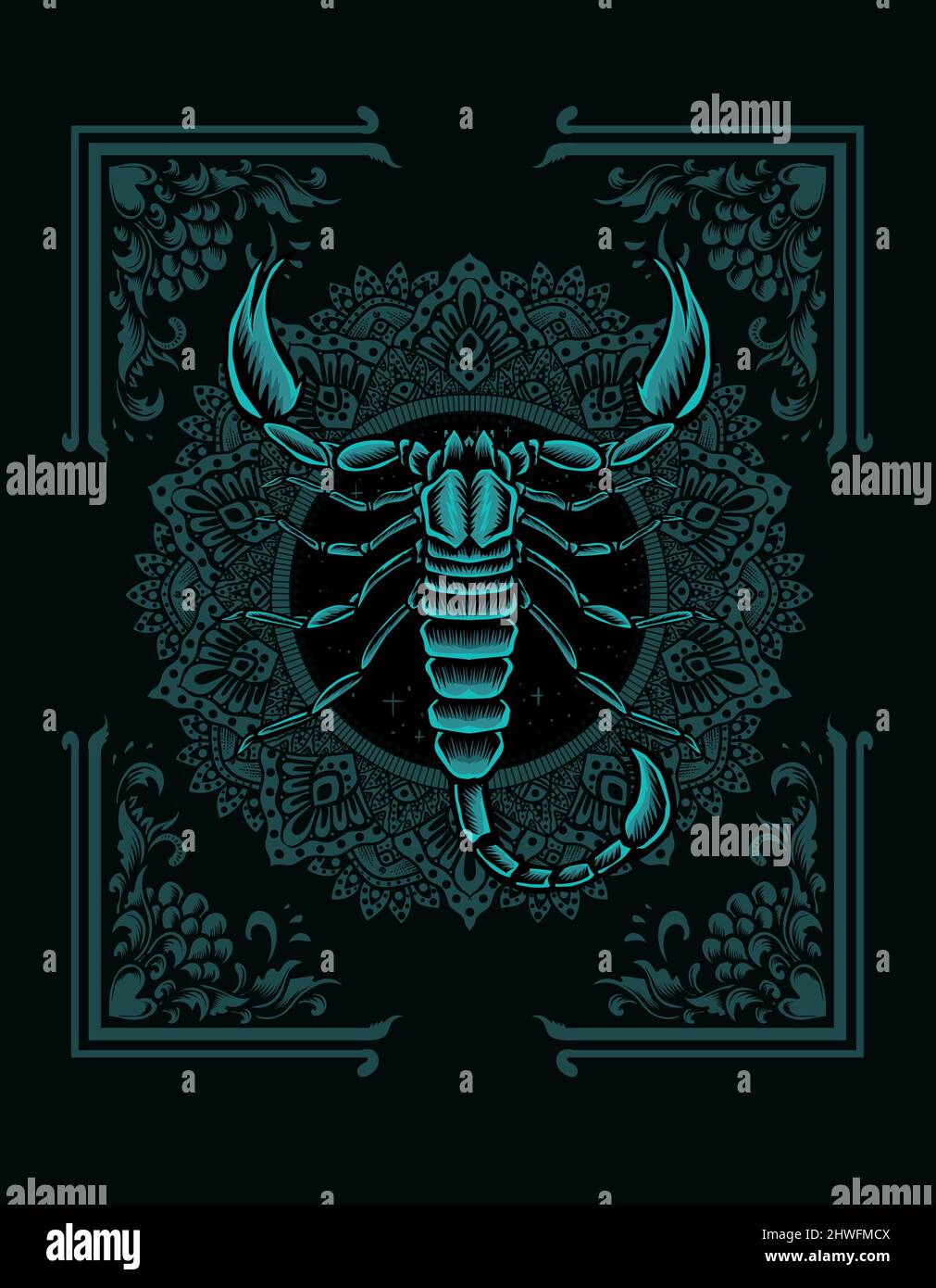 illustration vector scorpion with mandala ornament Stock Vector