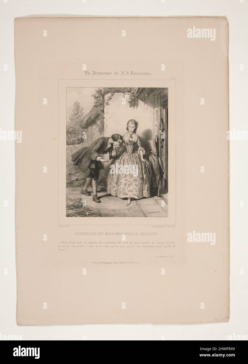 ROUSSEAU ET MADEMOISELLE GALLEY. “Nous etions seuls, je respirais avec embarras; …”.  Artist: Paul Gavarni, French, 1804–1866 Stock Photo