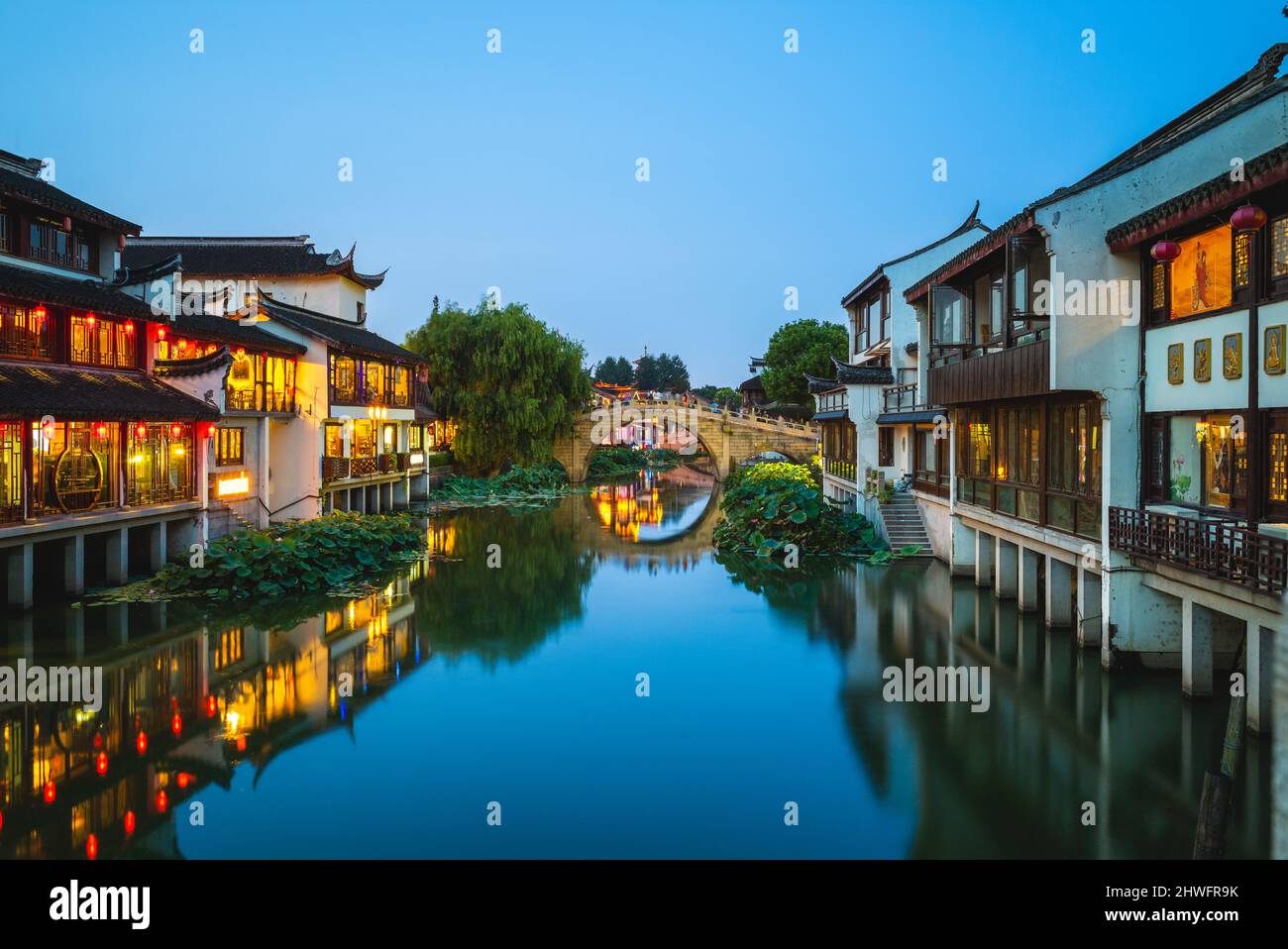 Night Scene of Qibao Ancient Town at qibao in Shanghai, China Stock Photo