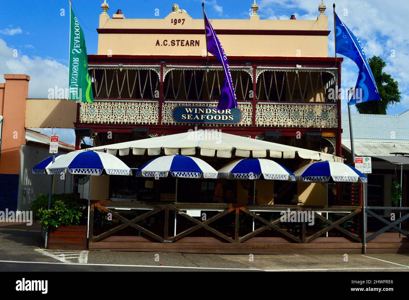 Historic buildings serving as shops and restaurants at Windsor in western Sydney, Australia
