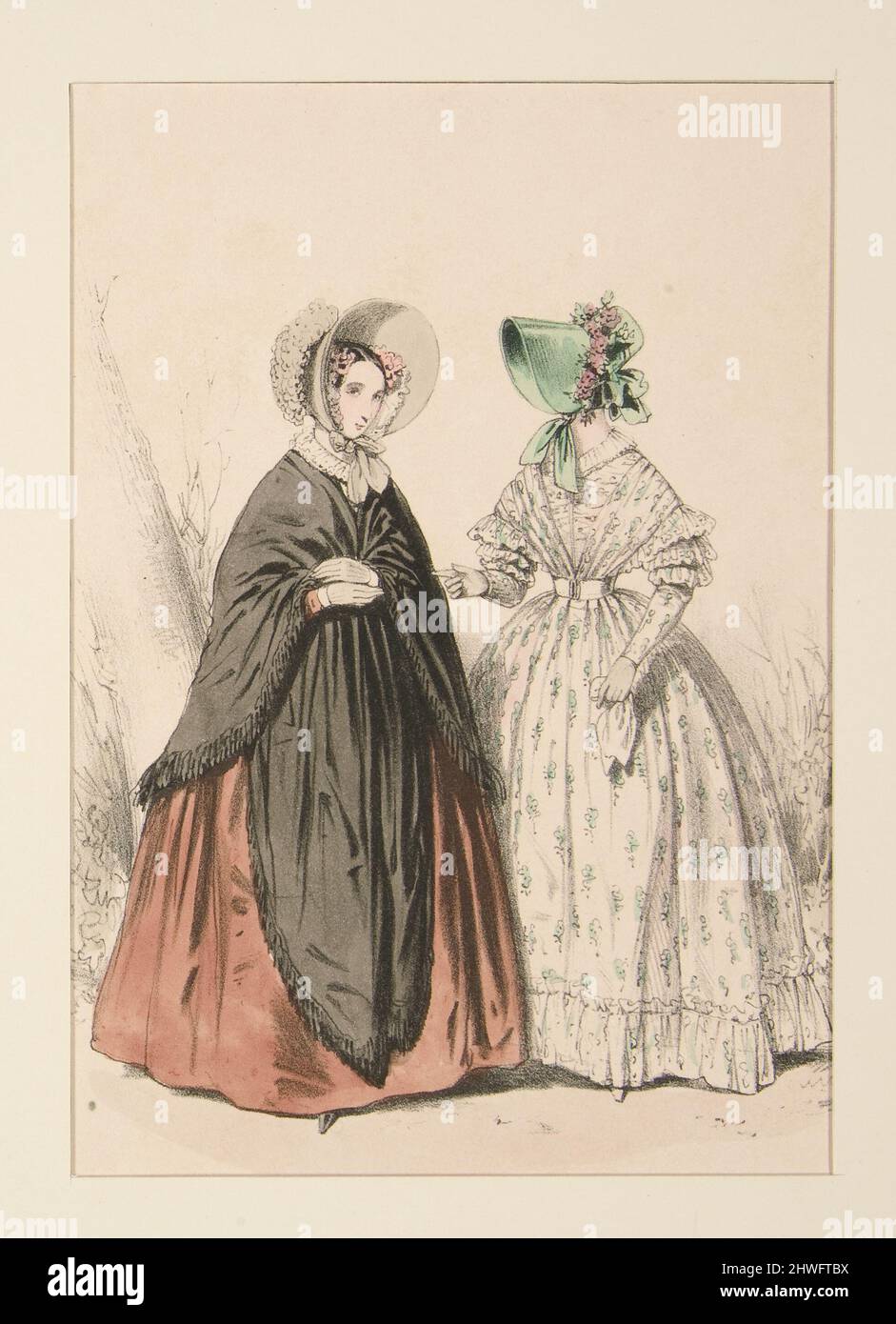 MARS 1838. Robes en mousseline delaine brodee au crochet…. Artist: Paul  Gavarni, French, 1804–1866 Stock Photo - Alamy