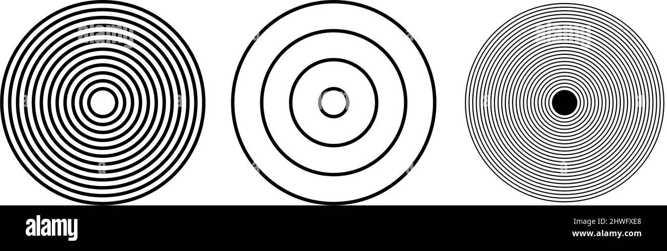 Concentric, radial, radiating black and white, circles, rings simple ...