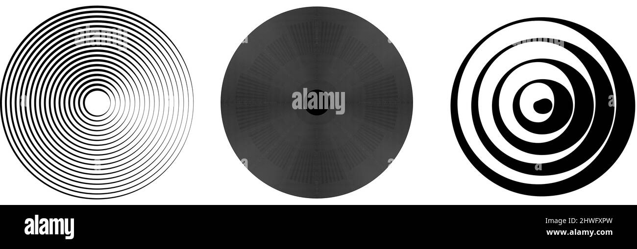 Concentric, radial, radiating black and white, circles, rings simple ...