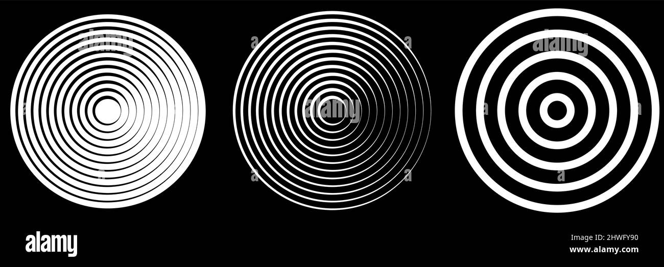 Concentric, radial, radiating black and white, circles, rings simple ...