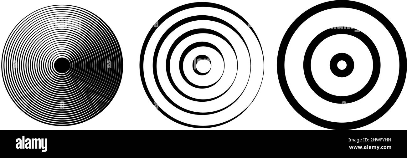 Concentric, radial, radiating black and white, circles, rings simple ...
