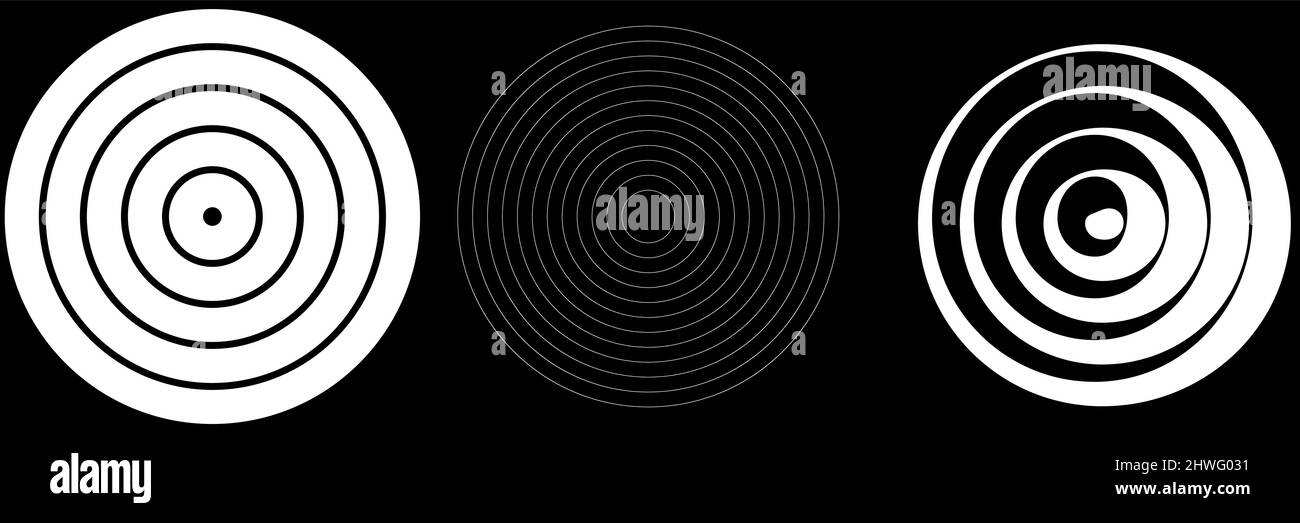 Concentric, radial, radiating black and white, circles, rings simple ...