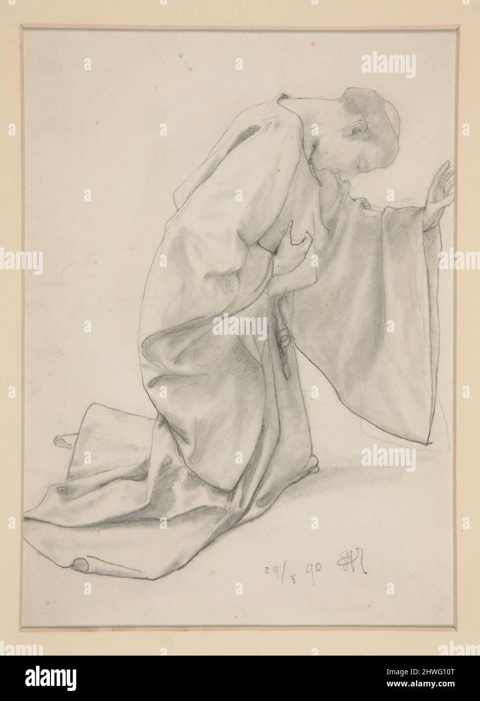 Monk Kneeling.  Artist: Alfred Parsons, British, 1847–1920 Stock Photo