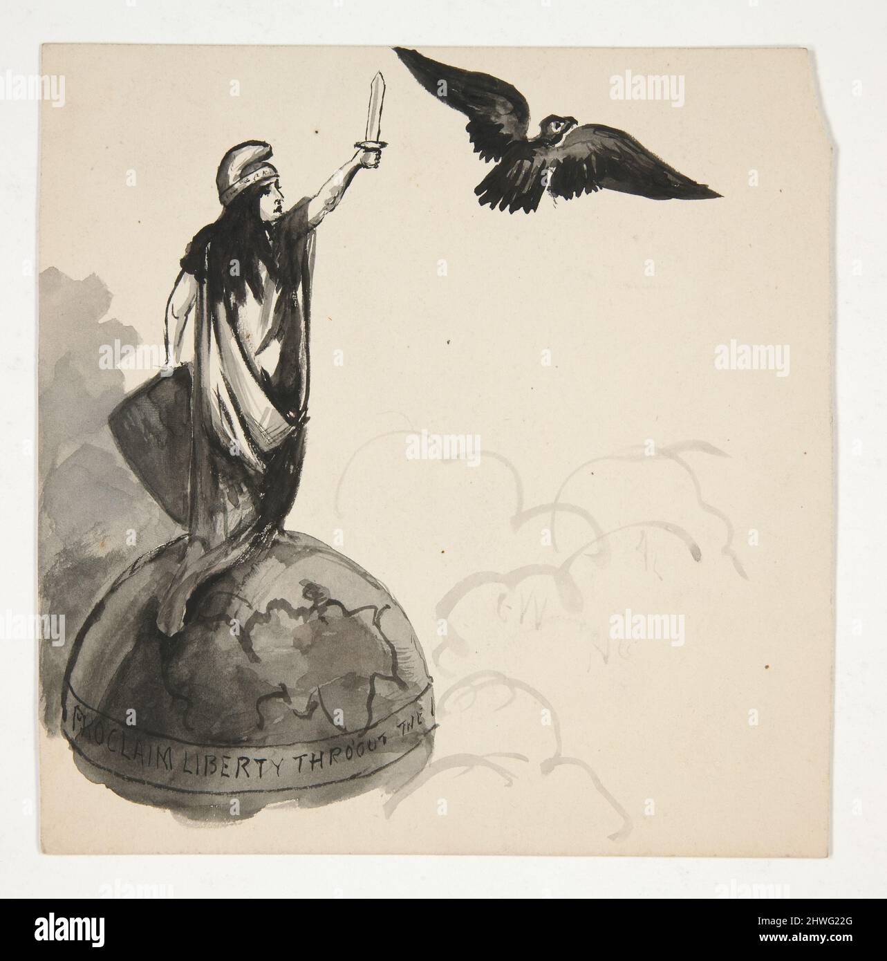 Figure of Liberty Standing on Globe with Eagle (recto); Conestoga Wagon