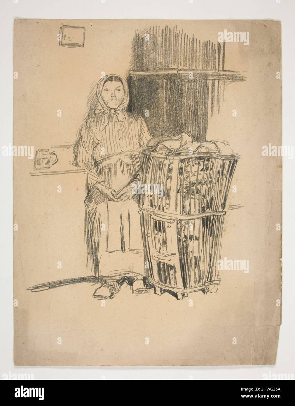 Woman with laundry basket(?) unidentified illustration. Artist Edwin