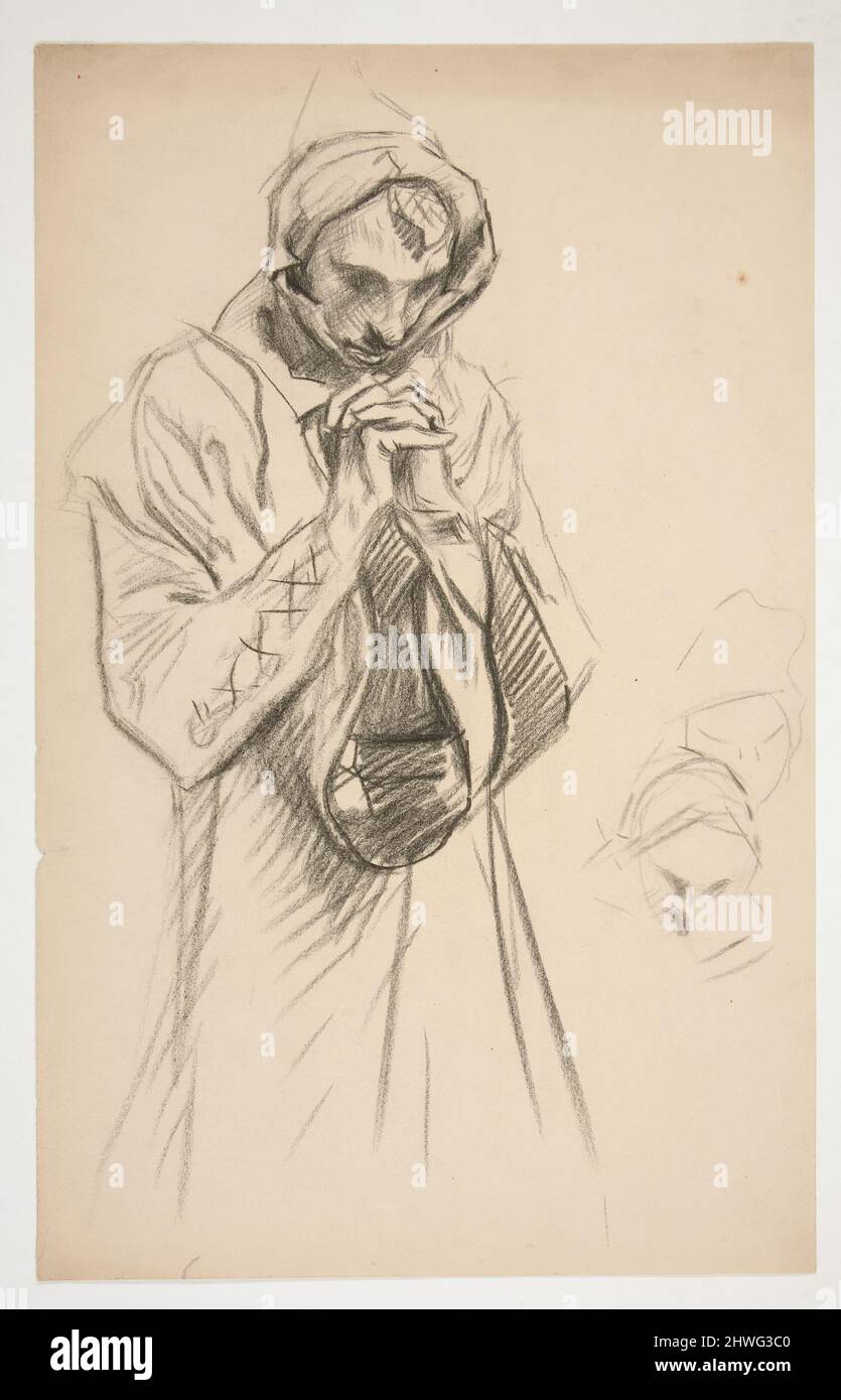 Study of a robed figure, praying, for The Quest of the Holy Grail mural ...