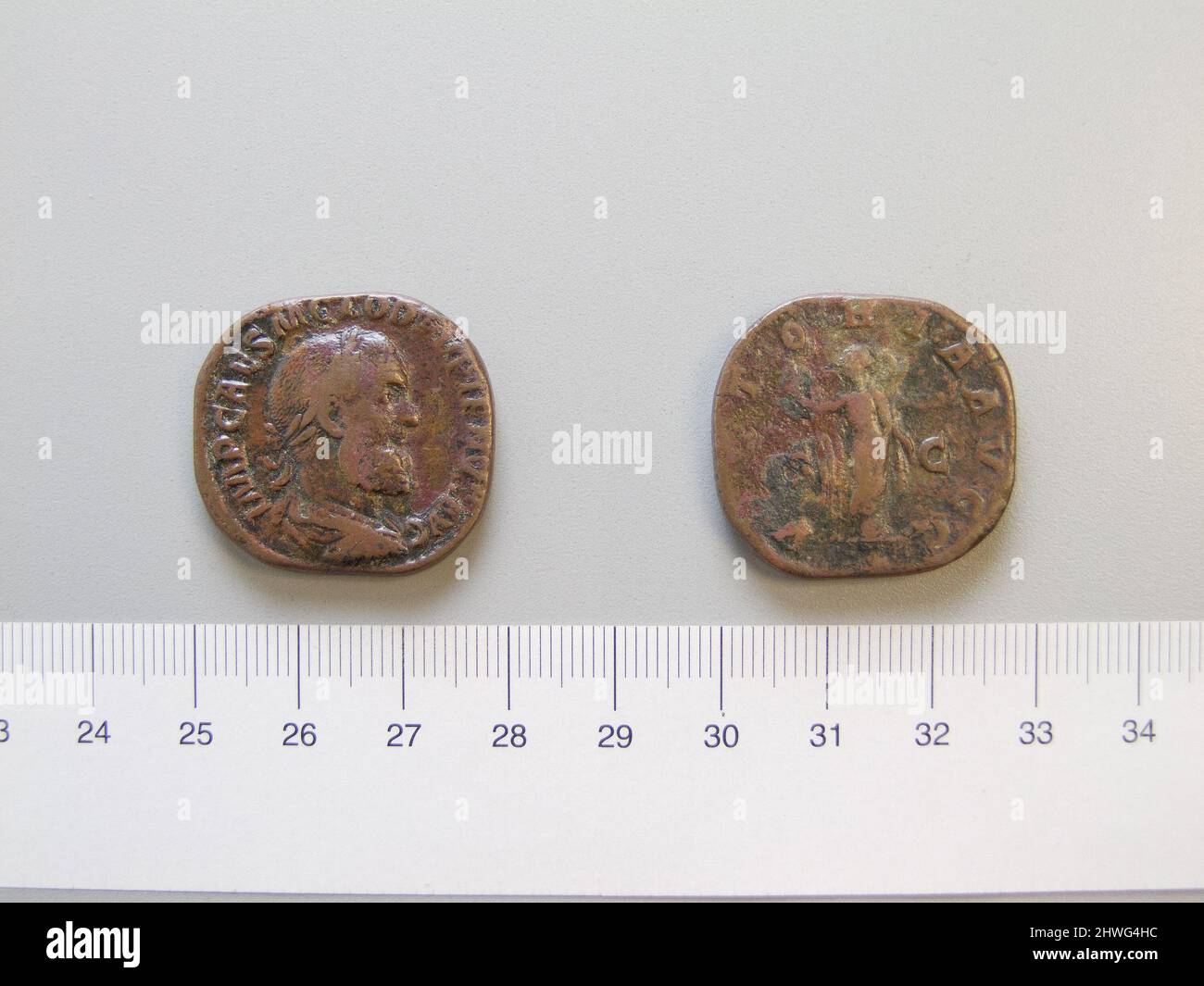 Sestertius of Pupienus from Rome. Ruler: Pupienus, ca. 165–238, ruled 238 Mint: Rome Artist: Unknown Stock Photo