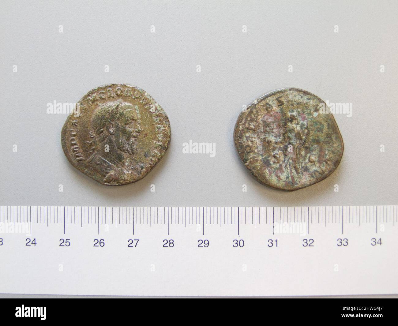 Sestertius of Pupienus from Rome. Ruler: Pupienus, ca. 165–238, ruled 238 Mint: Rome Artist: Unknown Stock Photo