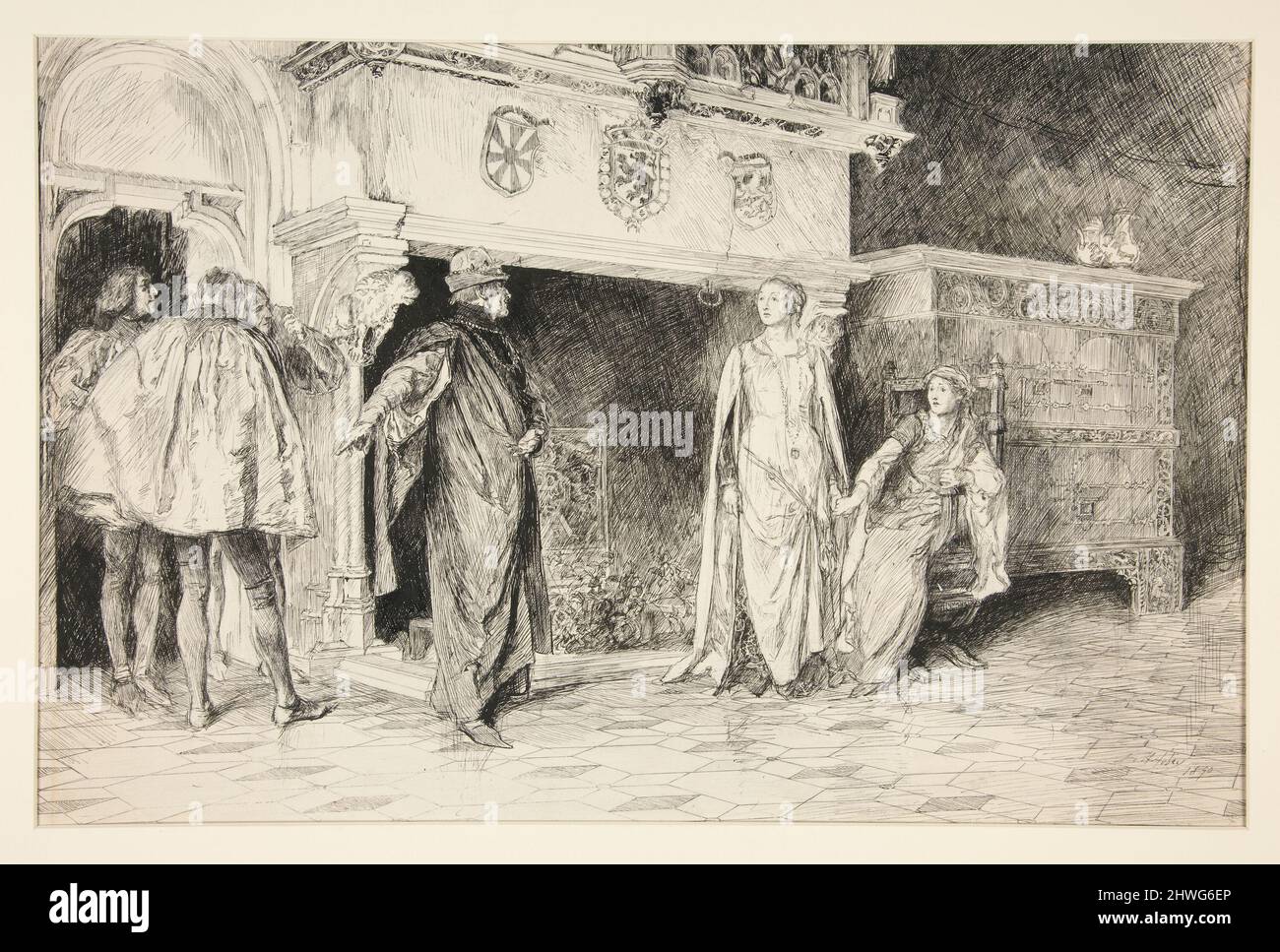 Duke Frederick: “Mistress, despatch you with your safest haste,” illustration for Act I, Scene iii, As You Like It.  Artist: Edwin Austin Abbey, American, 1852–1911, M.A. (HON.) 1897 Stock Photo
