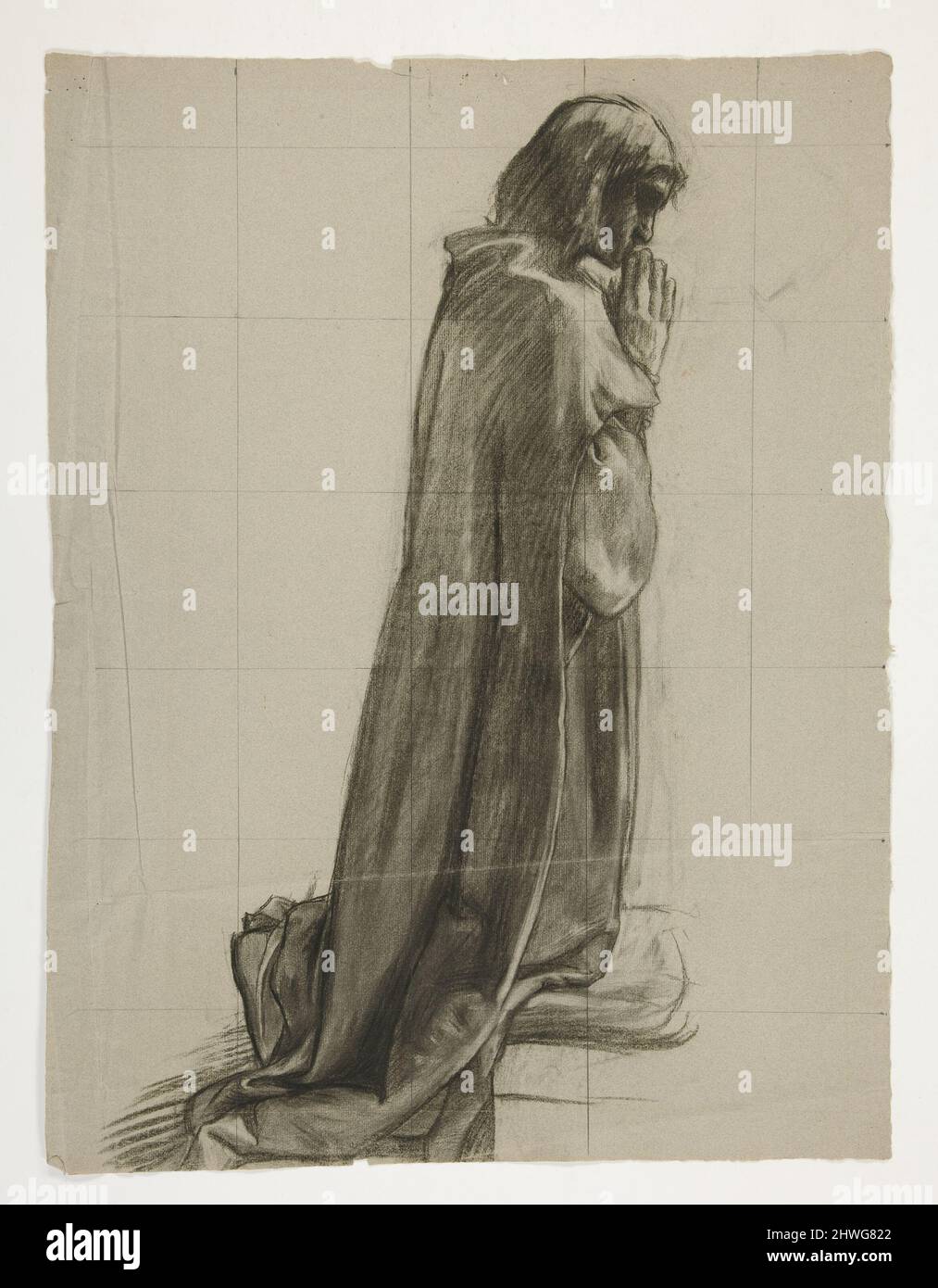 Figure study for Sir Lancelot and Sir Bors outfit Galahad with his spurs, from The Quest of the Holy Grail (second of a series of fifteen paintings for the Boston Public Library, completed in 1901).  Artist: Edwin Austin Abbey, American, 1852–1911, M.A. (HON.) 1897 Stock Photo