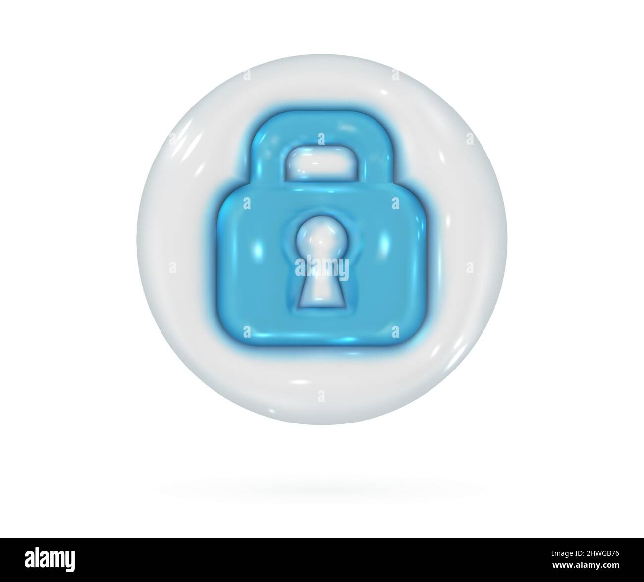 3d glossy lock in realistic style. Blue glass padlock icon in white ...