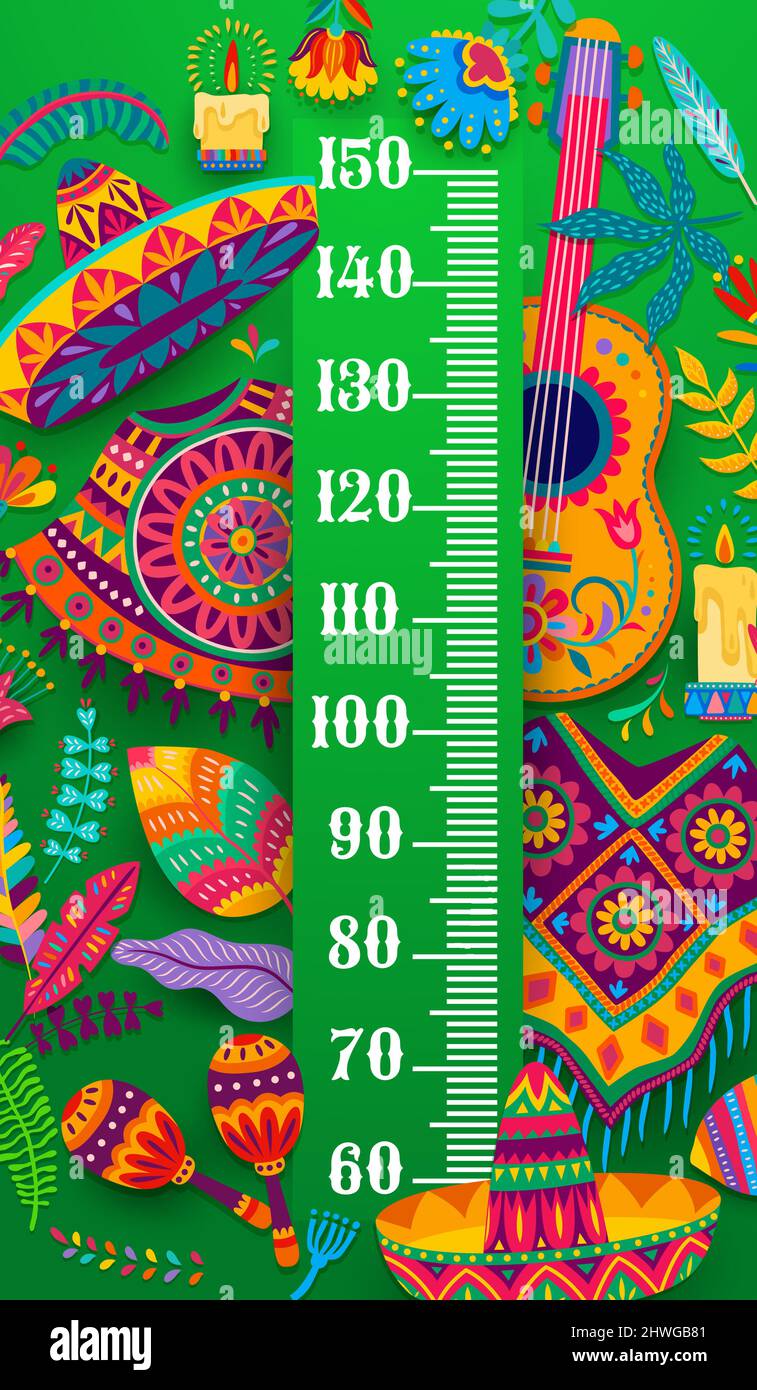 https://c8.alamy.com/comp/2HWGB81/kids-height-chart-with-mexican-guitars-sombrero-poncho-and-maracas-vector-growth-measuring-meter-kid-measure-scale-or-baby-height-ruler-with-carto-2HWGB81.jpg