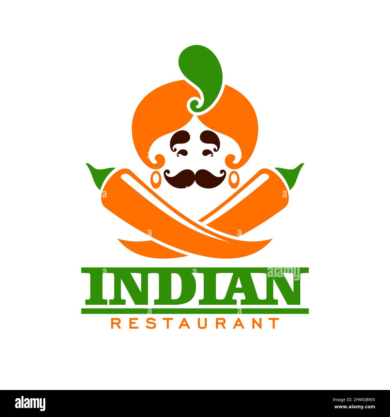 Indian restaurant icon with Hindu and peppers, vector India cuisine