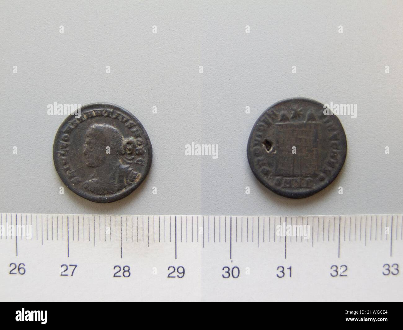 1 Nummus of Constantius II, Emperor of Rome from Nicomedia. Ruler: Constantius II, Emperor of Rome, A.D. 317–361, ruled A.D. 337–61 Mint: Nicomedia Artist: Unknown Stock Photo