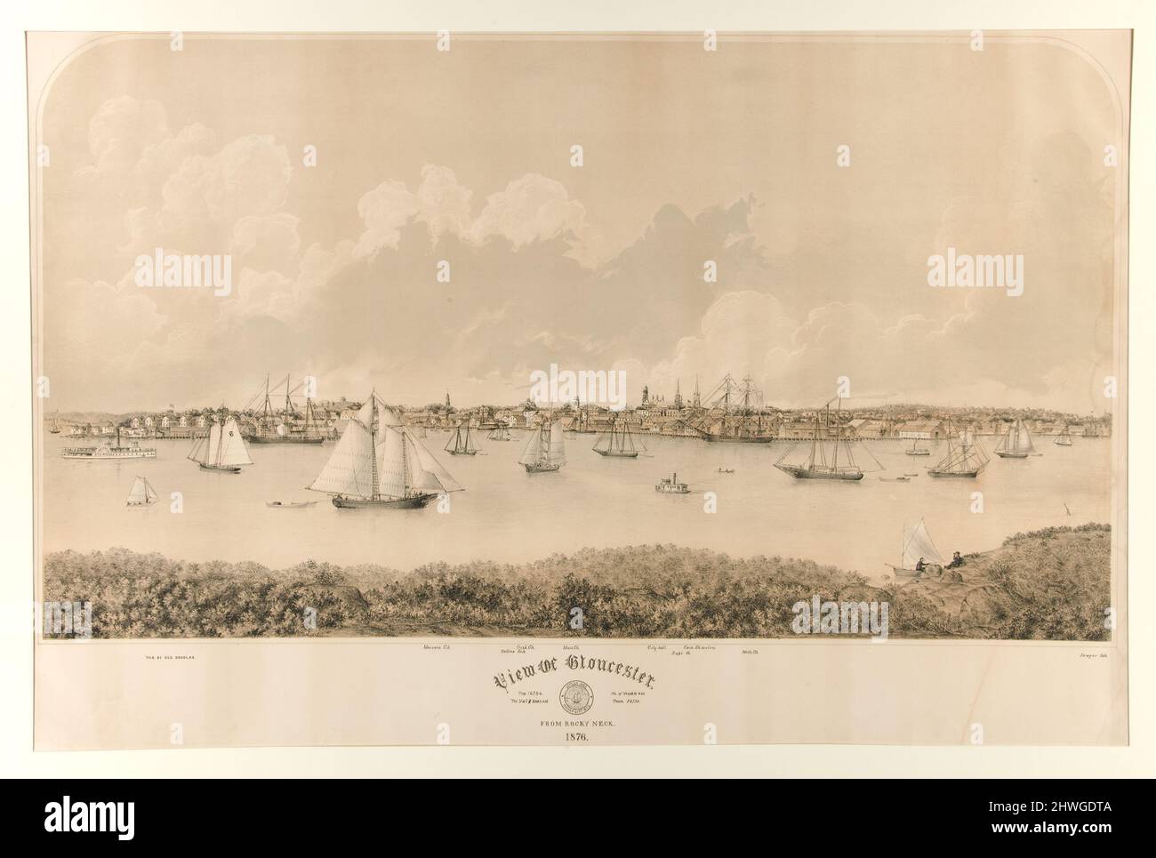 View of Gloucester From Rocky Neck. 1876. Lithographer: Unknown Stock Photo - Alamy