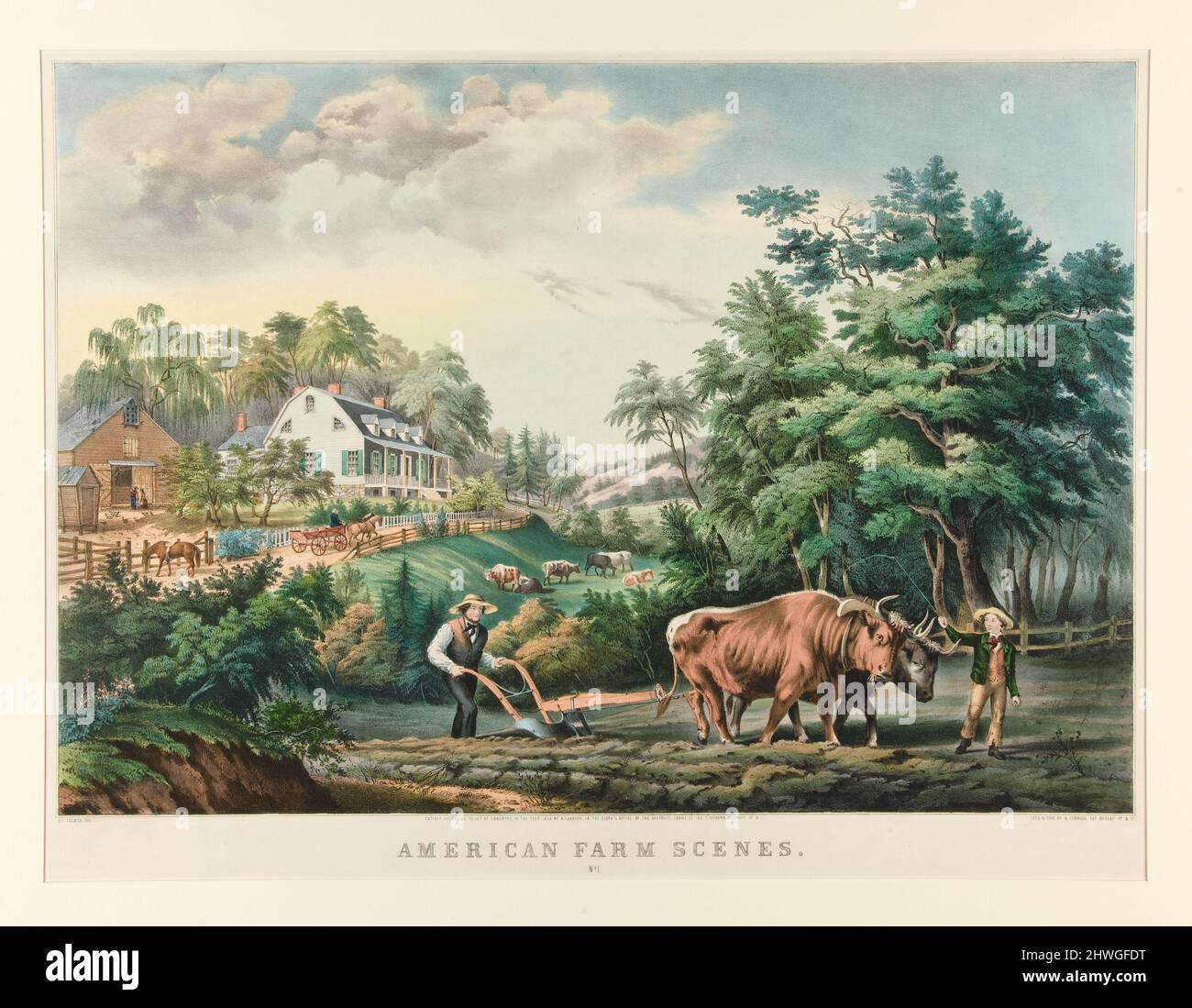 Lithographie Ancienne Currier & Ives 1870 - Maison Dans Le Désert - Cadrée