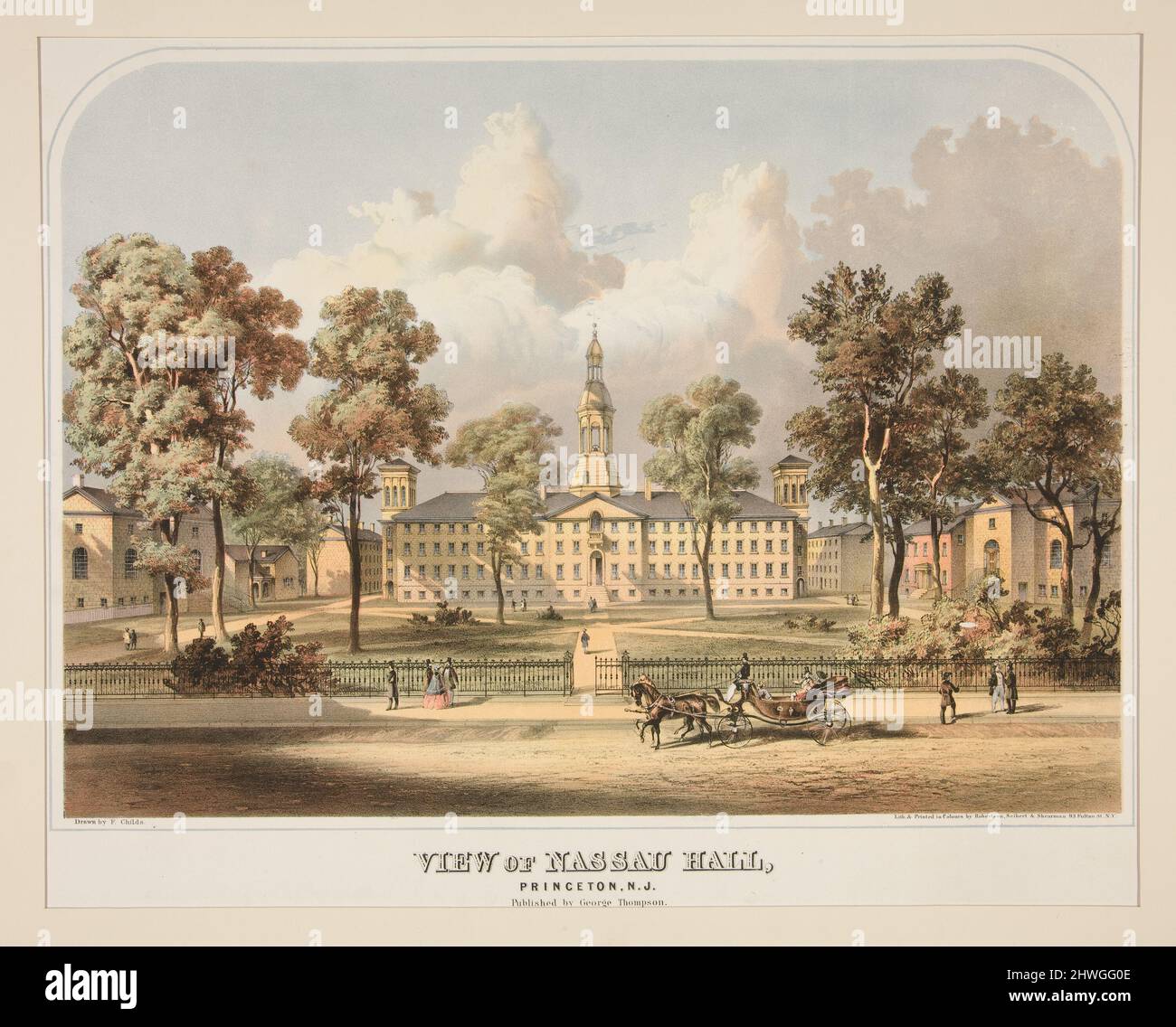 View of Nassau Hall, Princeton, N.J.. Lithographer: Unknown After: F. Childs, American, op. 1860Printer: Robertson, Seibert & Shearman, American, active mid-19th centuryPublisher: George Thompson, New York, 19th century Stock Photo