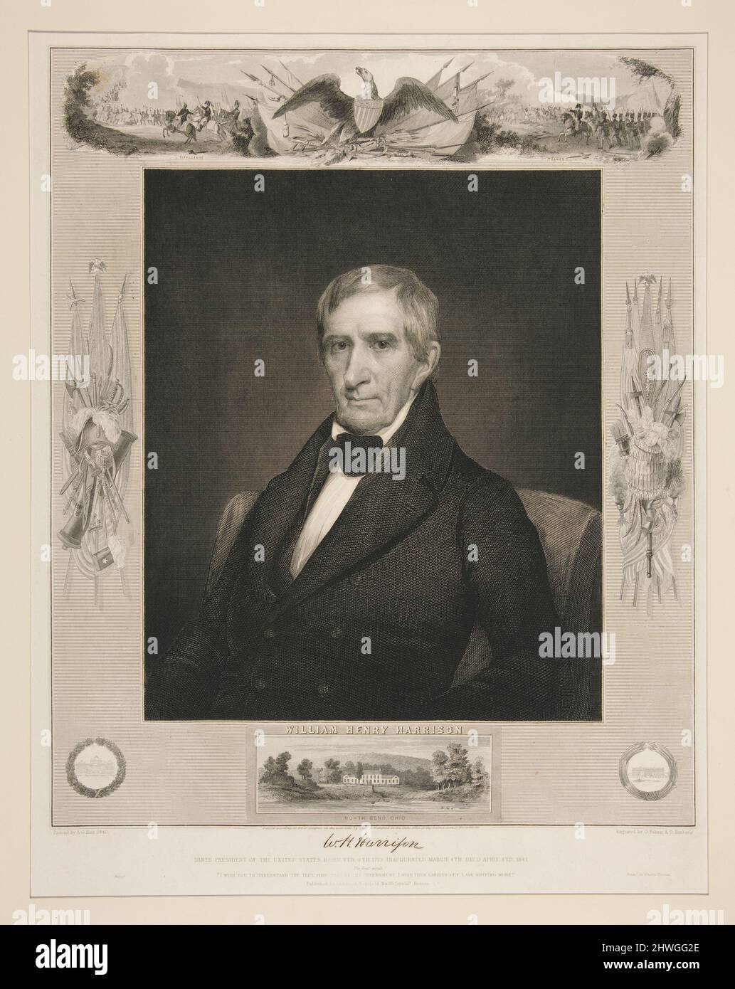 W. H. Harrison (William Henry Harrison). Engraver: Oliver Pelton, American, 1798–1882Engraver: Denison Kimberly, American, 1814–1863After: Albert Gallatin Hoit, American, 1809–1856Publisher: Charles A. Wakefield Stock Photo